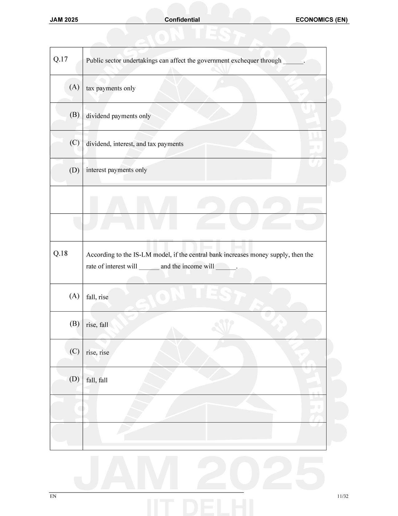 IIT JAM 2025 Economics (EN) Question Paper - Page 11