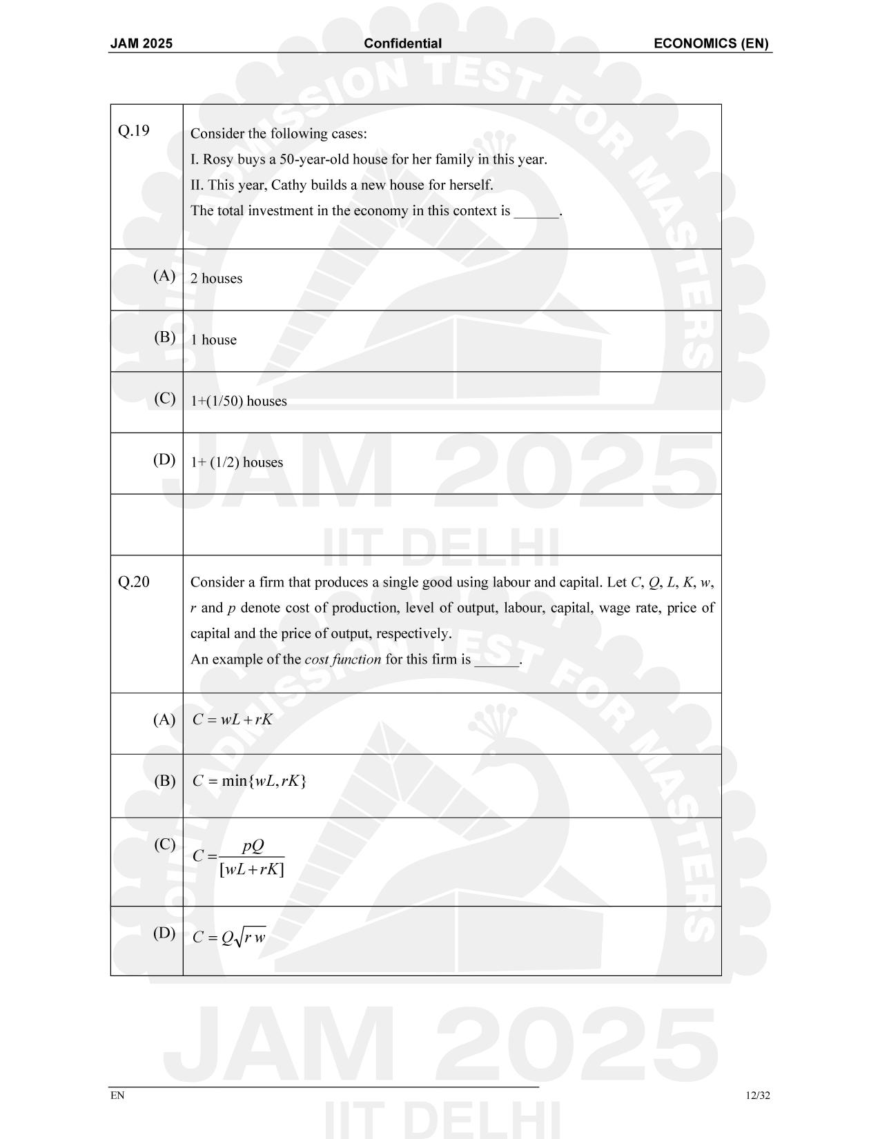 IIT JAM 2025 Economics (EN) Question Paper - Page 12