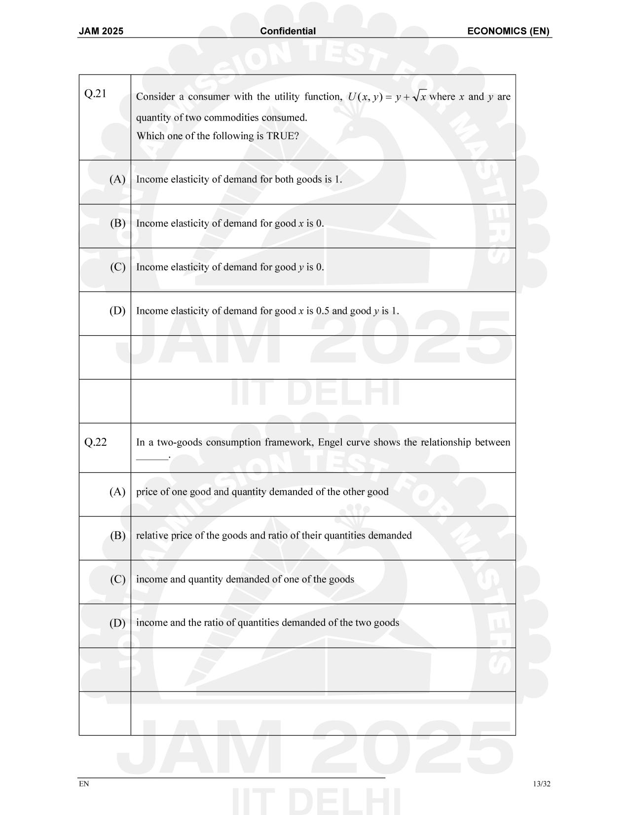 IIT JAM 2025 Economics (EN) Question Paper - Page 13