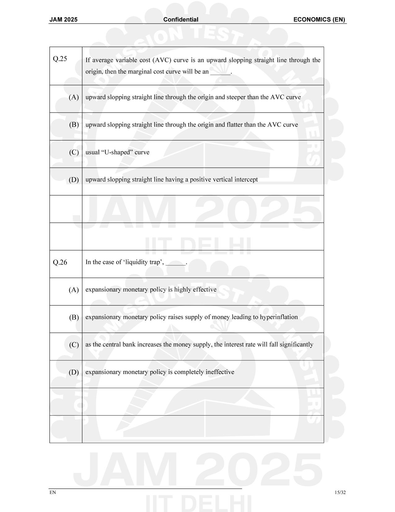 IIT JAM 2025 Economics (EN) Question Paper - Page 15