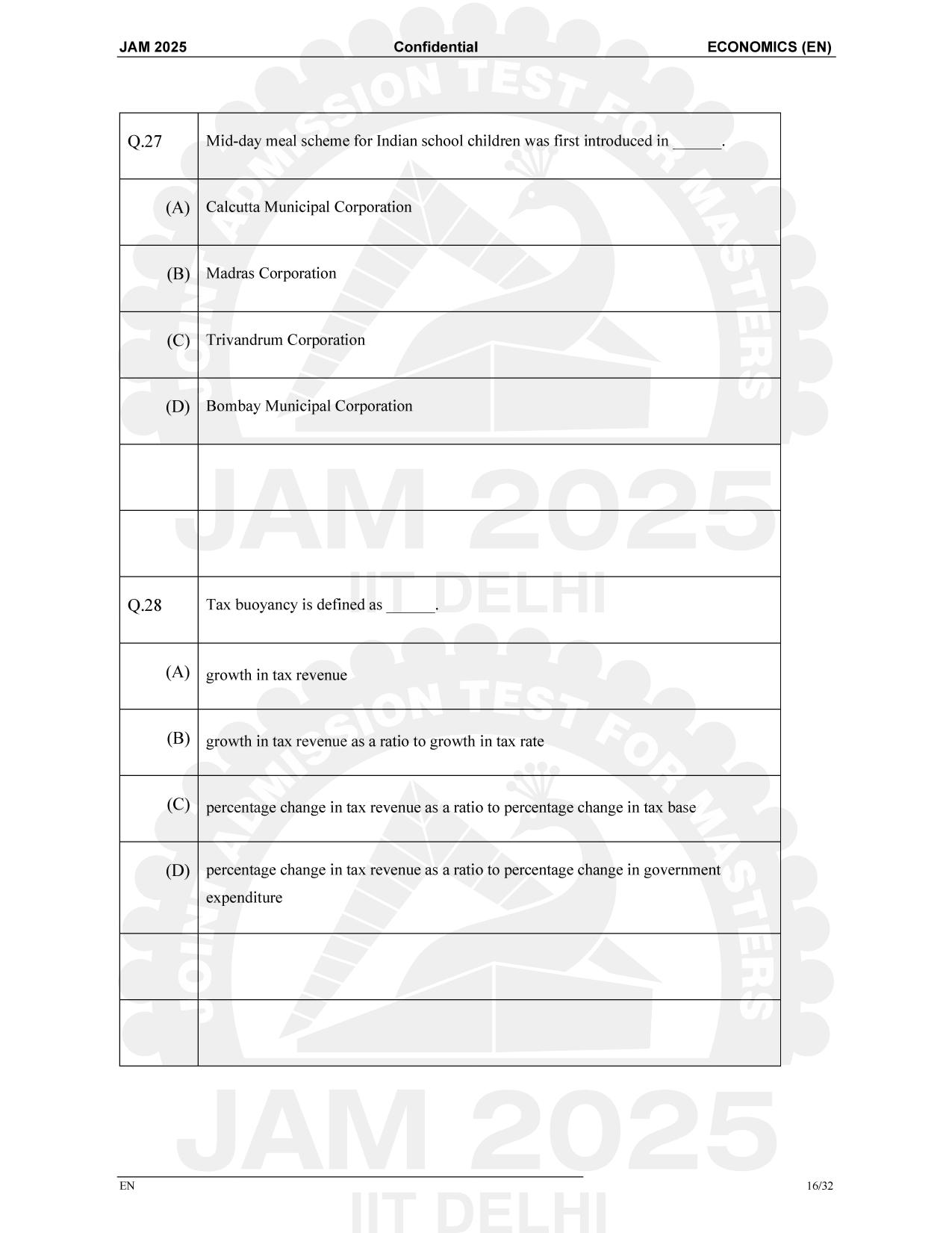 IIT JAM 2025 Economics (EN) Question Paper - Page 16