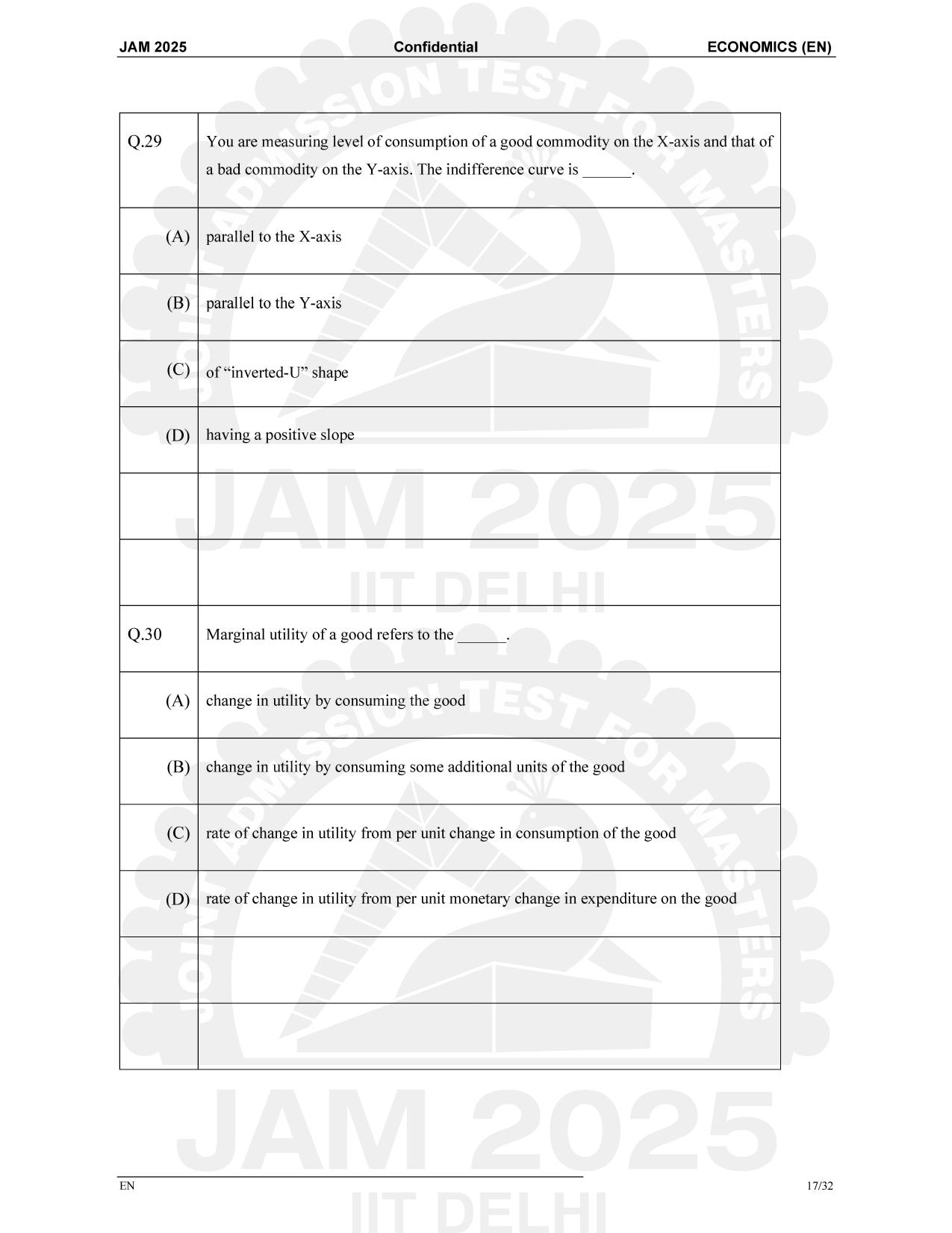 IIT JAM 2025 Economics (EN) Question Paper - Page 17