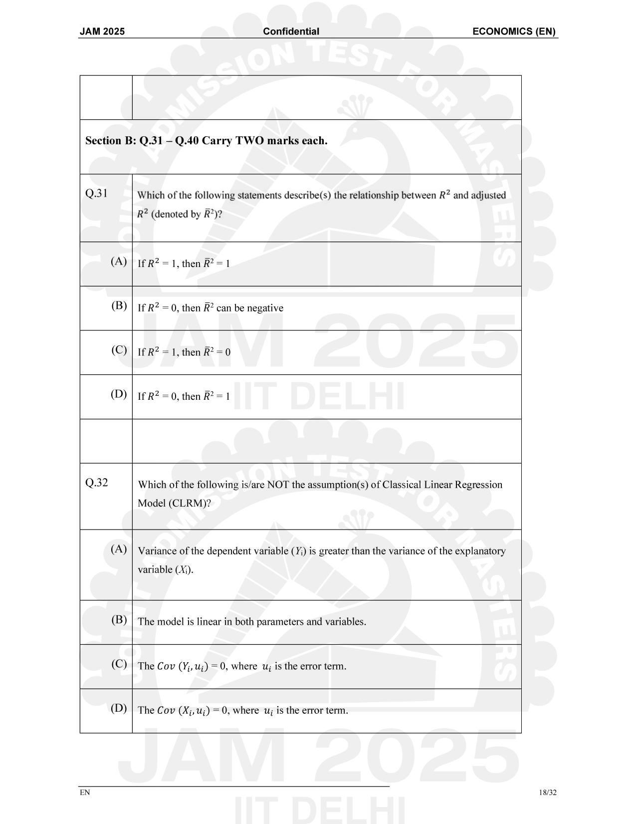 IIT JAM 2025 Economics (EN) Question Paper - Page 18