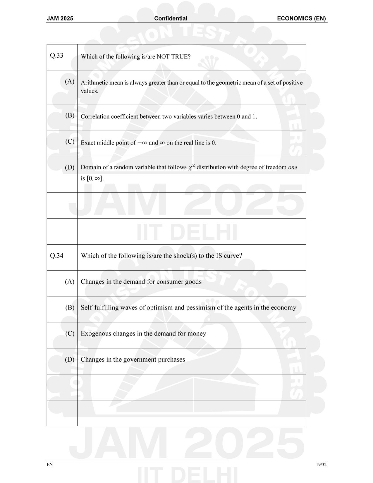 IIT JAM 2025 Economics (EN) Question Paper - Page 19