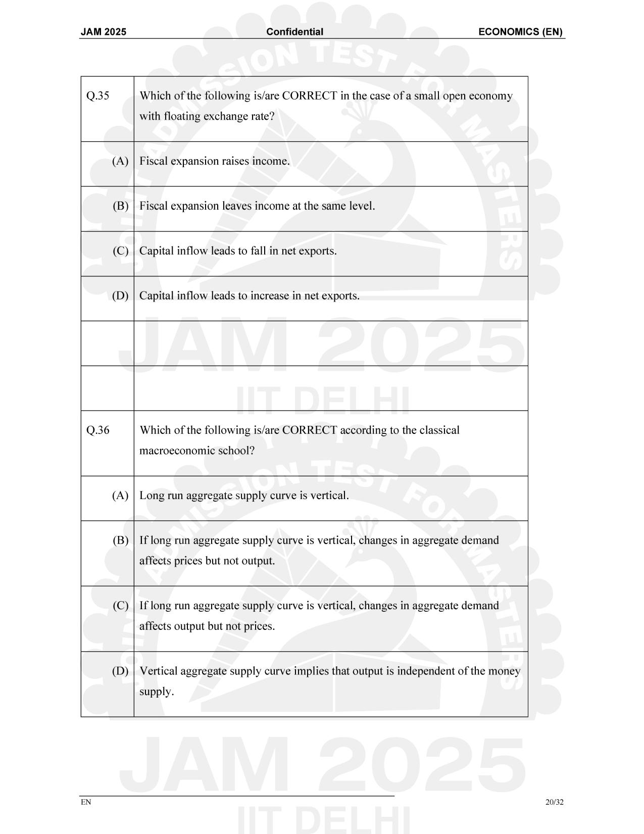 IIT JAM 2025 Economics (EN) Question Paper - Page 20