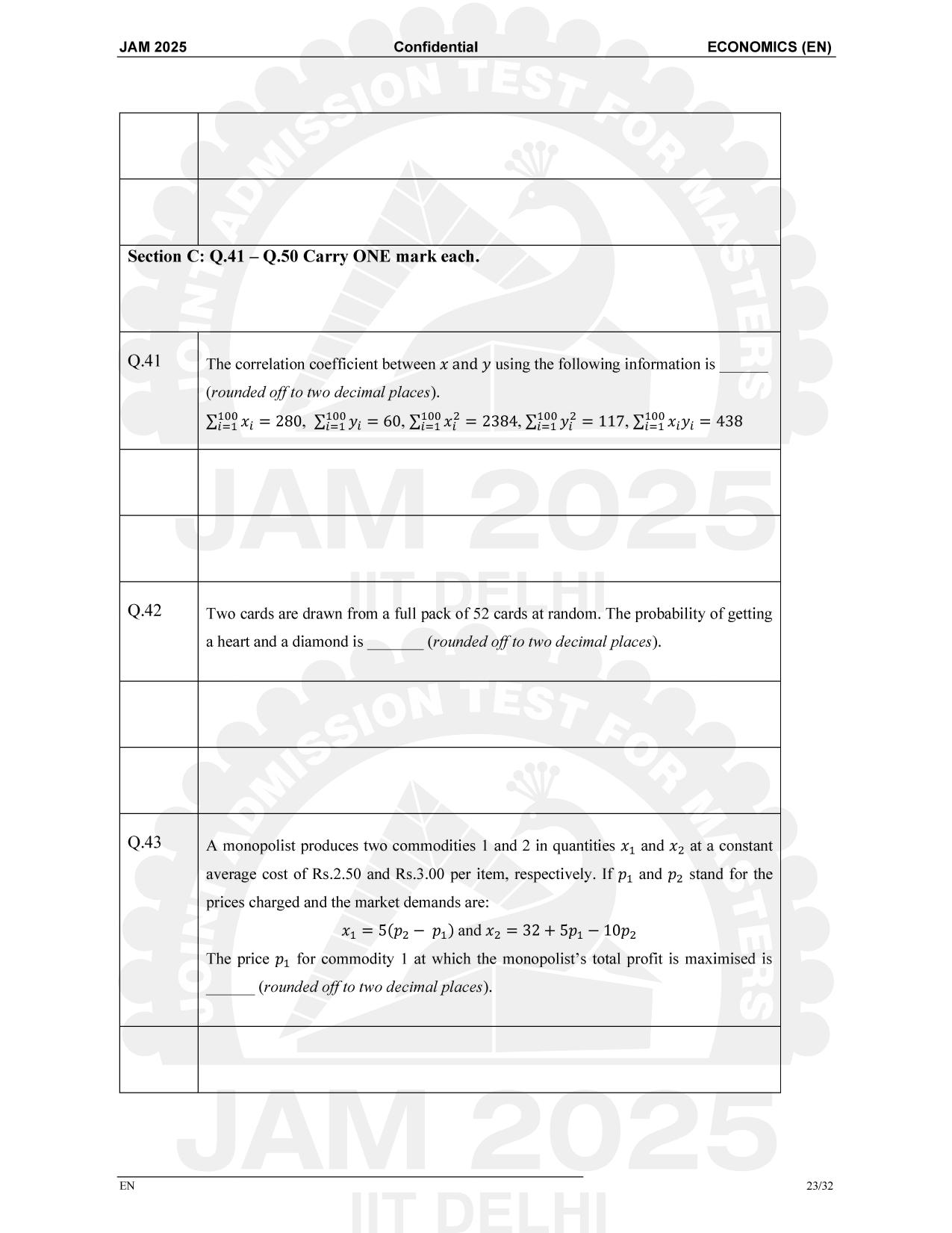 IIT JAM 2025 Economics (EN) Question Paper - Page 23