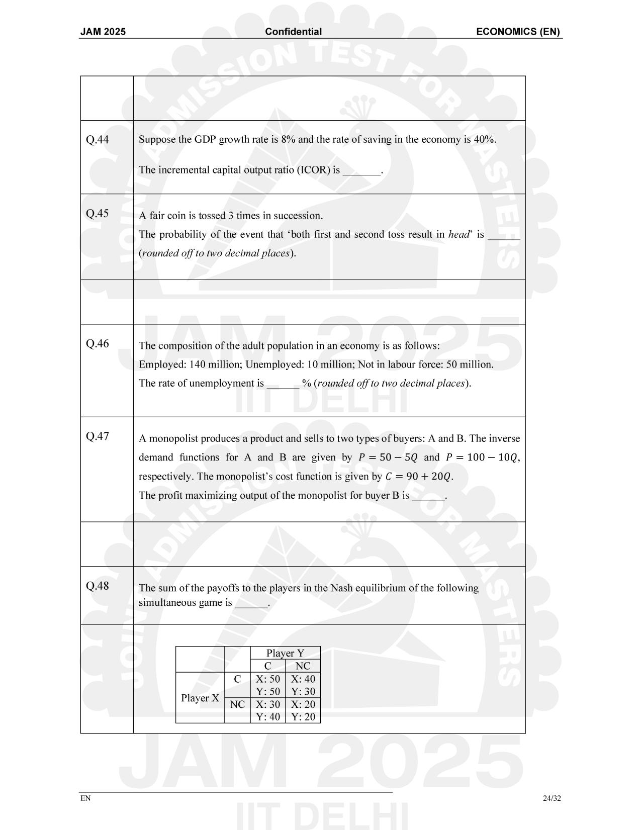 IIT JAM 2025 Economics (EN) Question Paper - Page 24