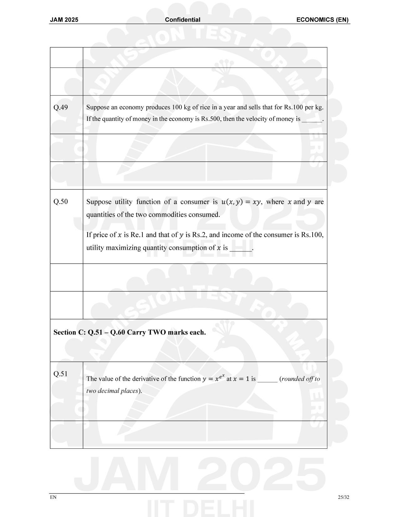 IIT JAM 2025 Economics (EN) Question Paper - Page 25