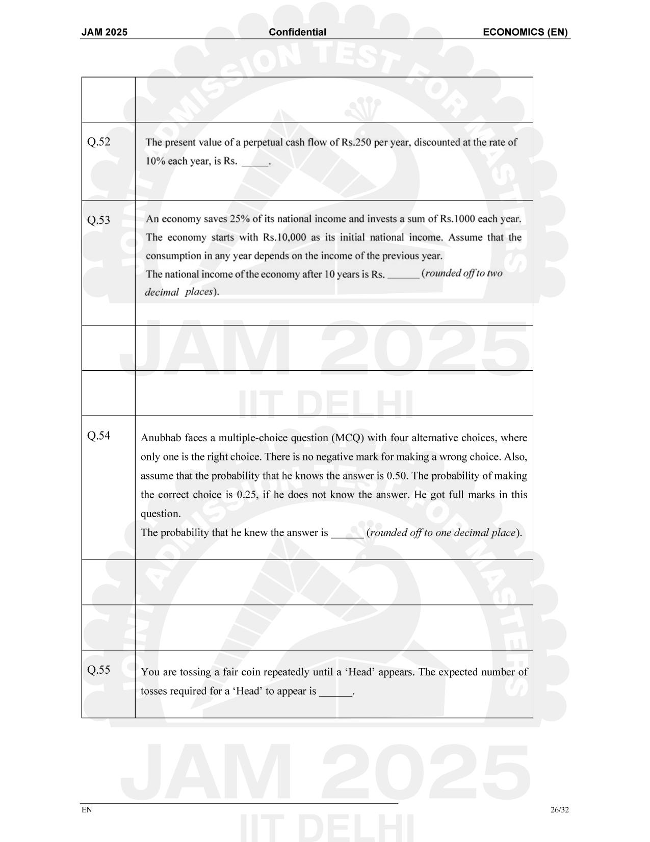 IIT JAM 2025 Economics (EN) Question Paper - Page 26