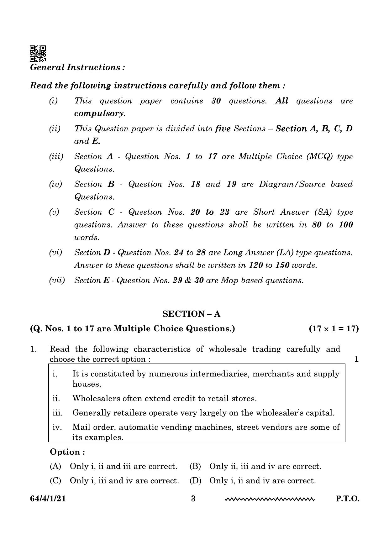 CBSE Class 12 64-4-1 Geography 2024 Question Paper - Page 3