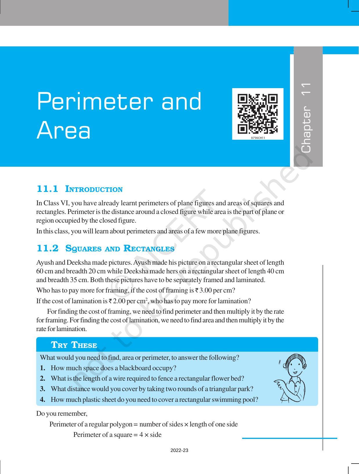NCERT Book for Class 7 Maths: Chapter 11-Perimeter and Area - Page 1