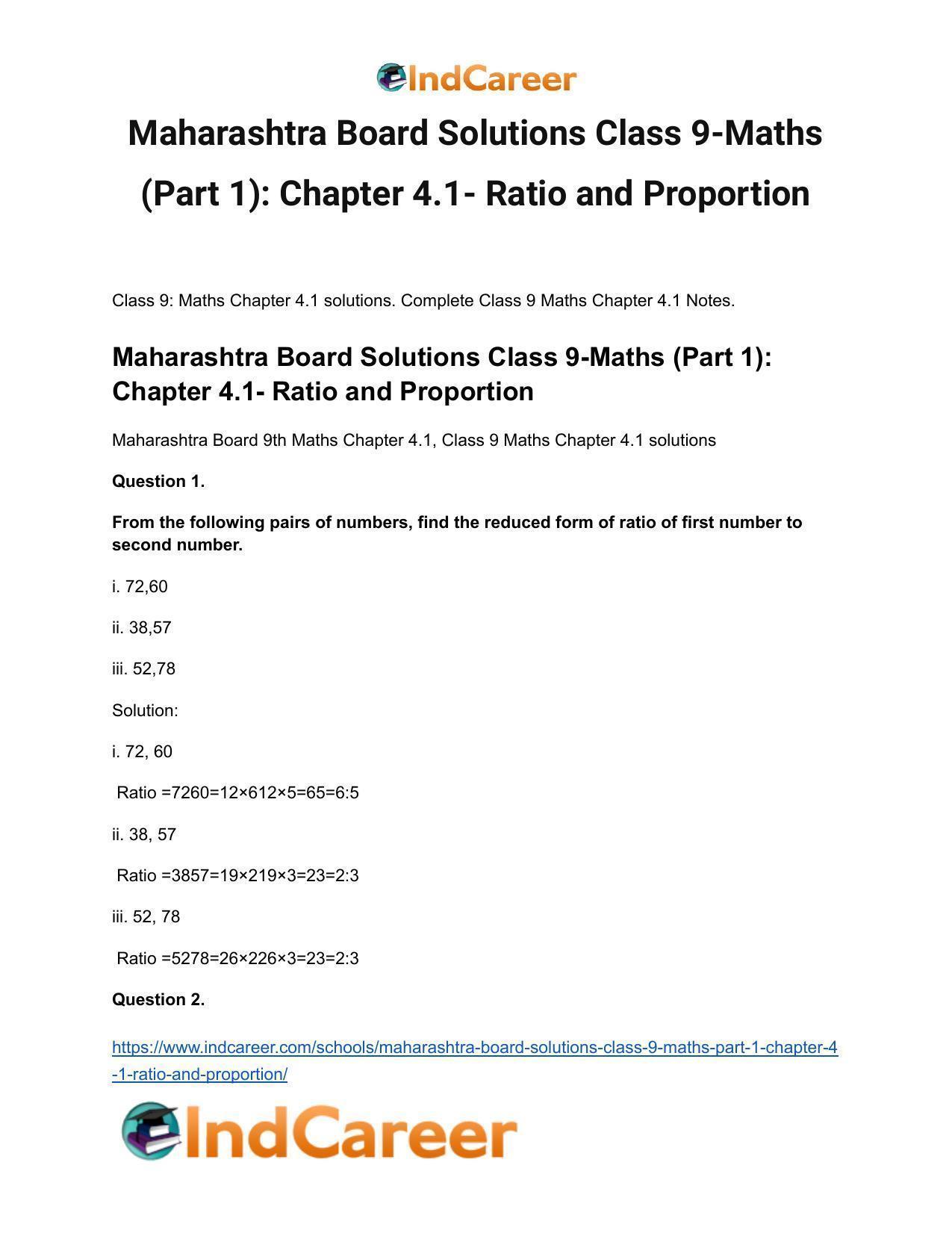 Maharashtra Board Solutions Class 9-Maths (Part 1): Chapter 4.1- Ratio and Proportion - Page 2