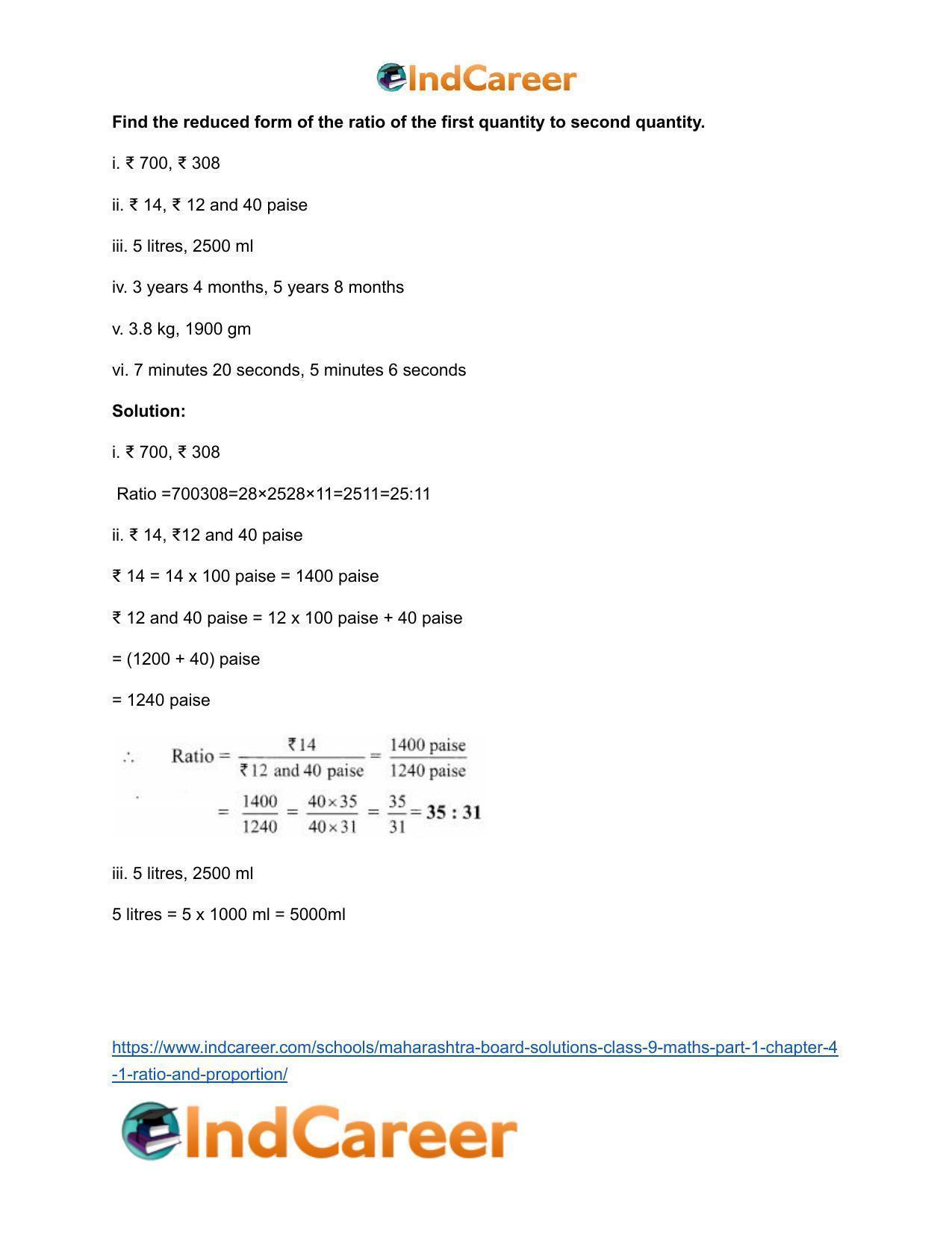 Maharashtra Board Solutions Class 9-Maths (Part 1): Chapter 4.1- Ratio and Proportion - Page 3