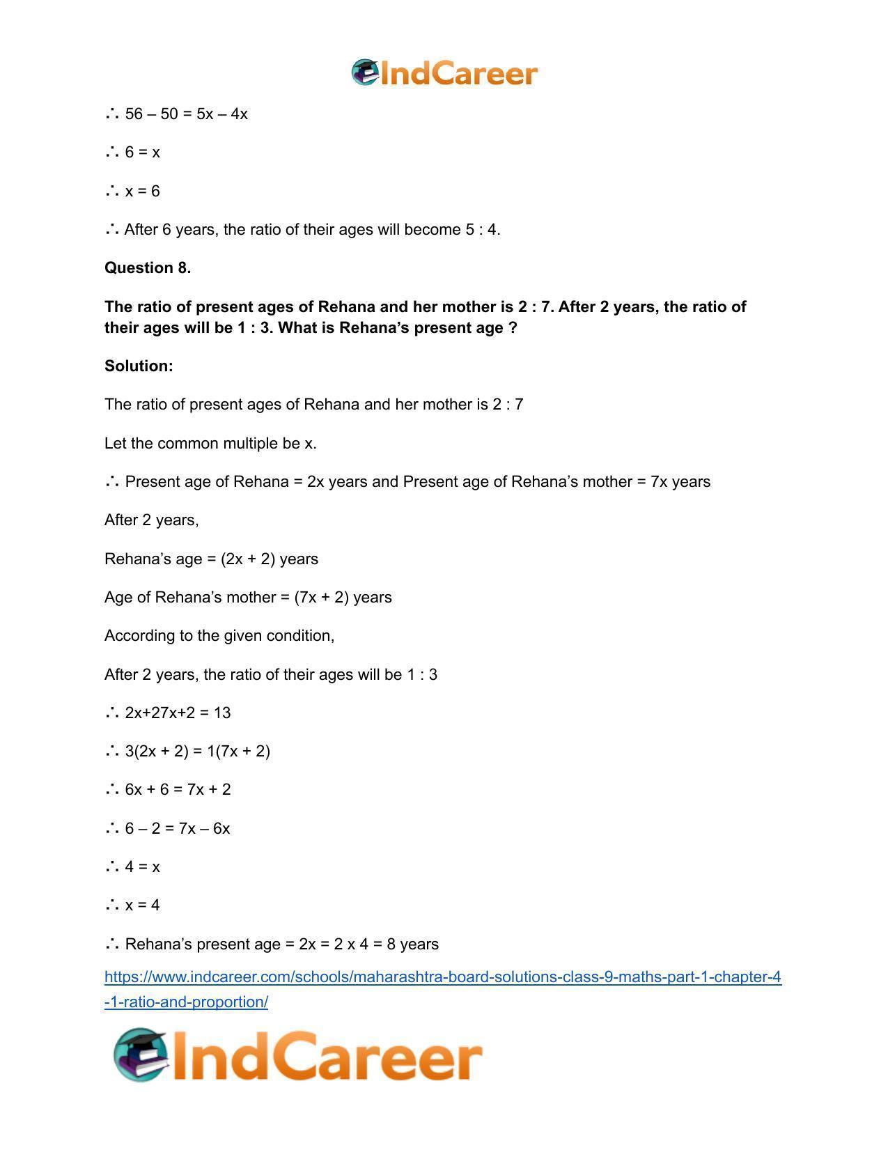 Maharashtra Board Solutions Class 9-Maths (Part 1): Chapter 4.1- Ratio and Proportion - Page 10