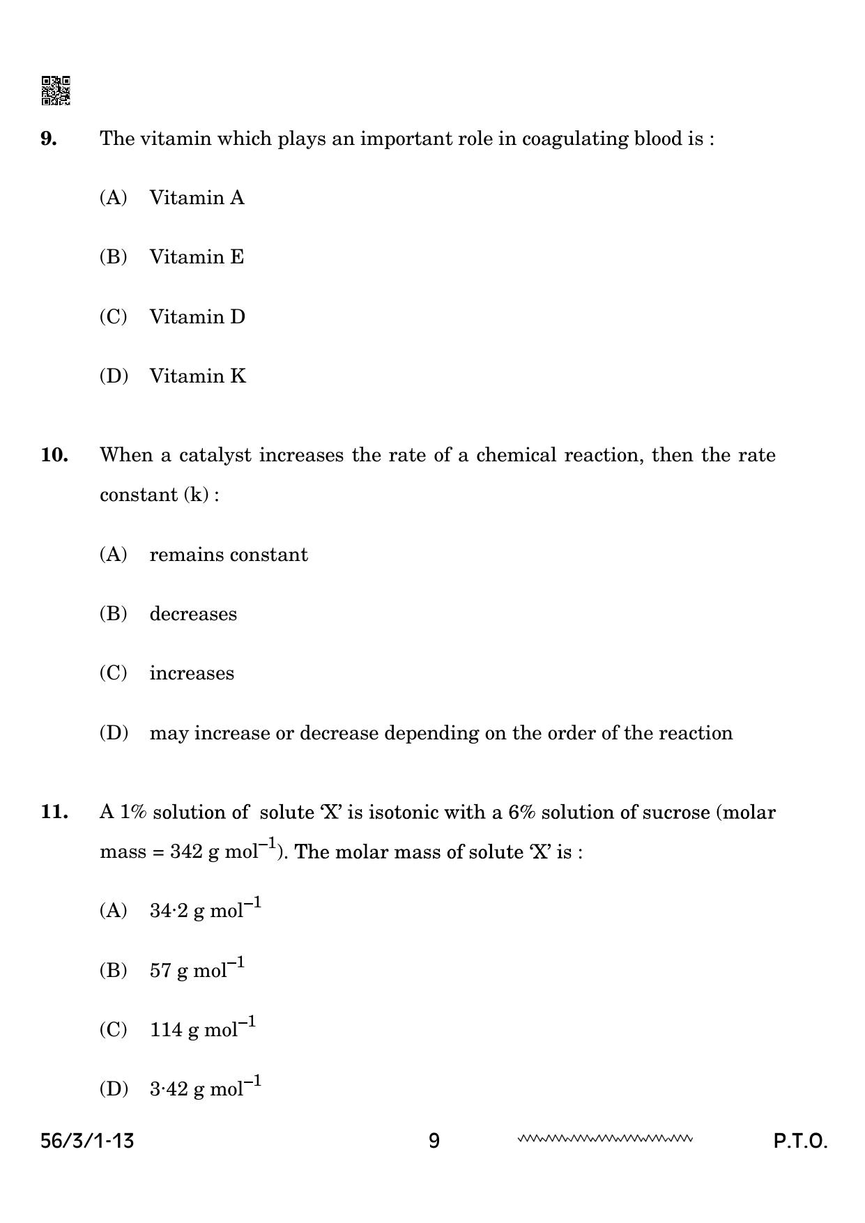 CBSE Class 12 56-3-1 Chemistry 2024 Question Paper - Page 9