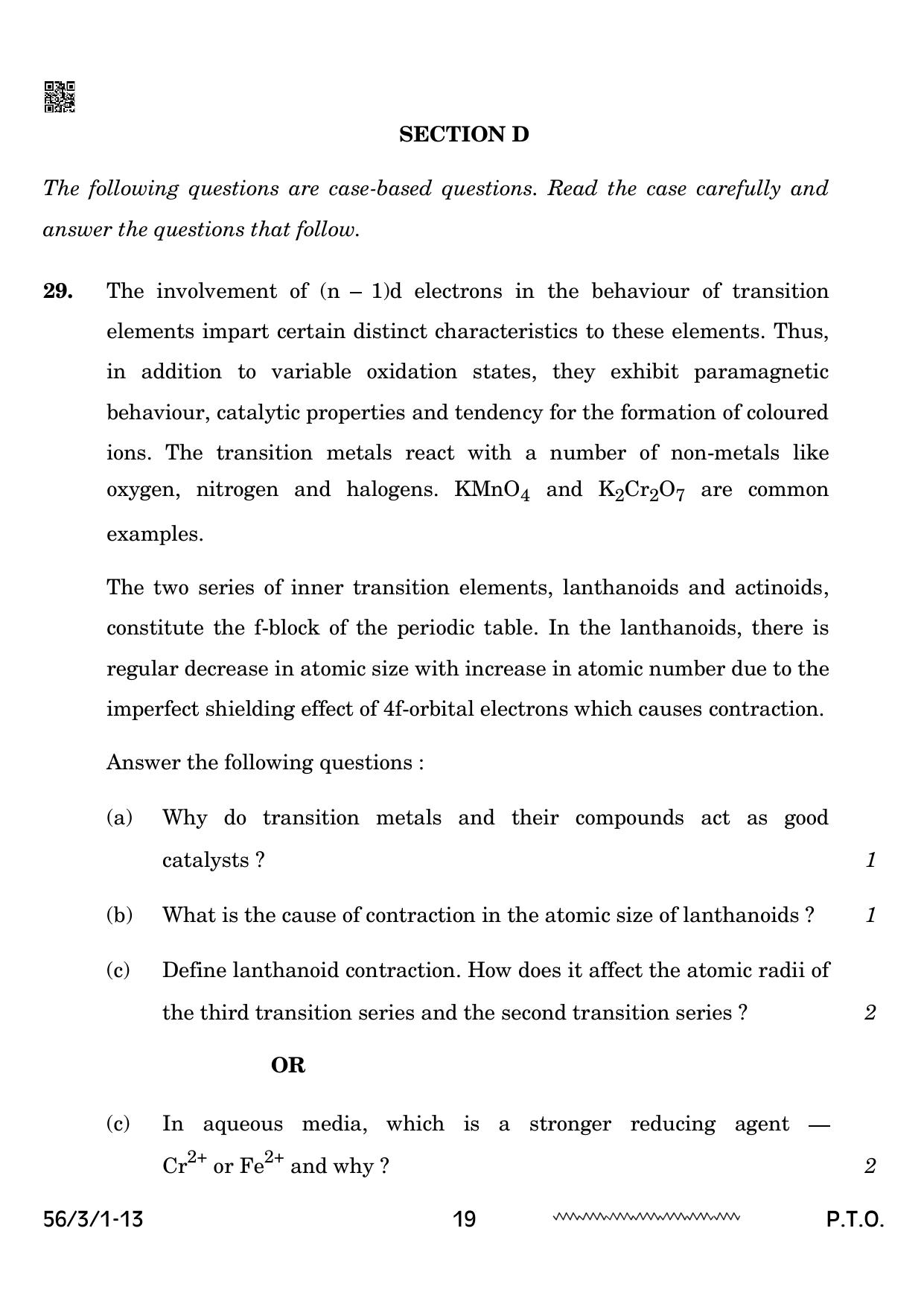 CBSE Class 12 56-3-1 Chemistry 2024 Question Paper - Page 19