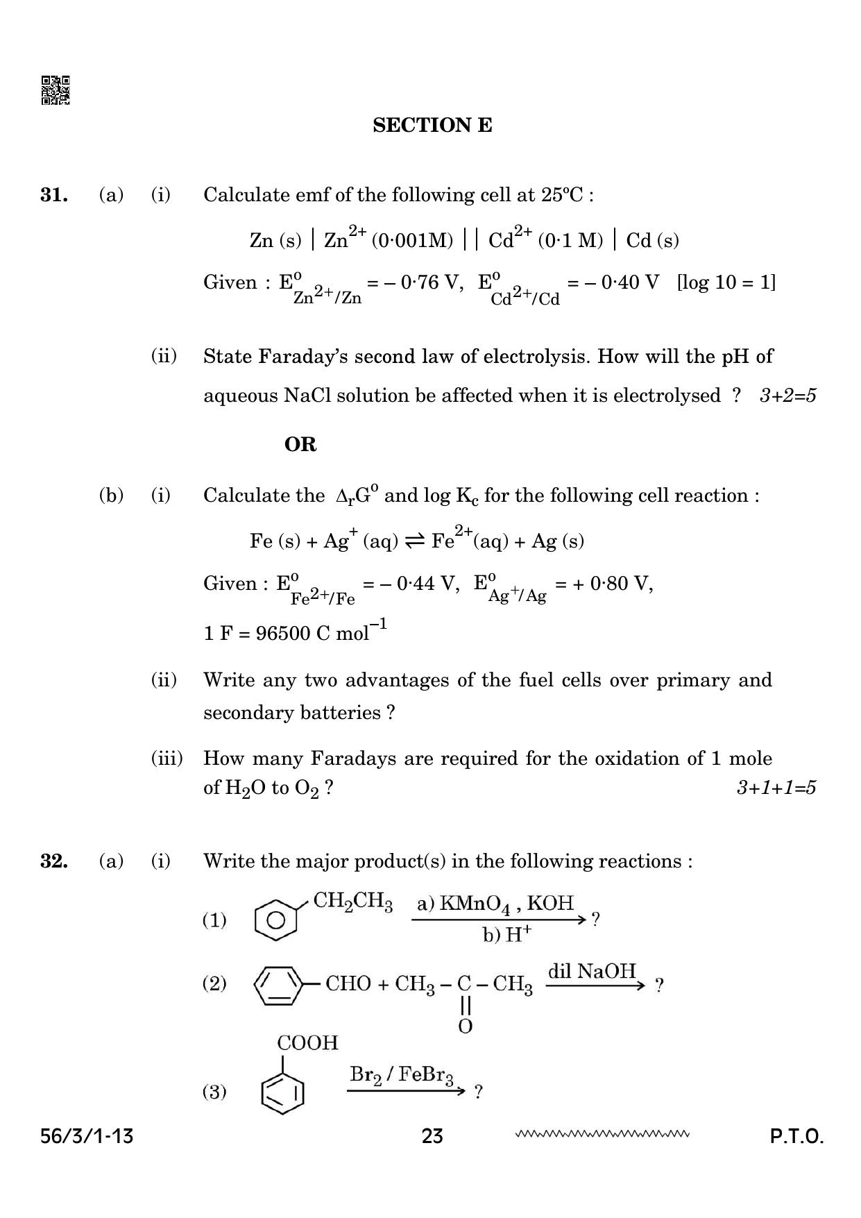 CBSE Class 12 56-3-1 Chemistry 2024 Question Paper - Page 23