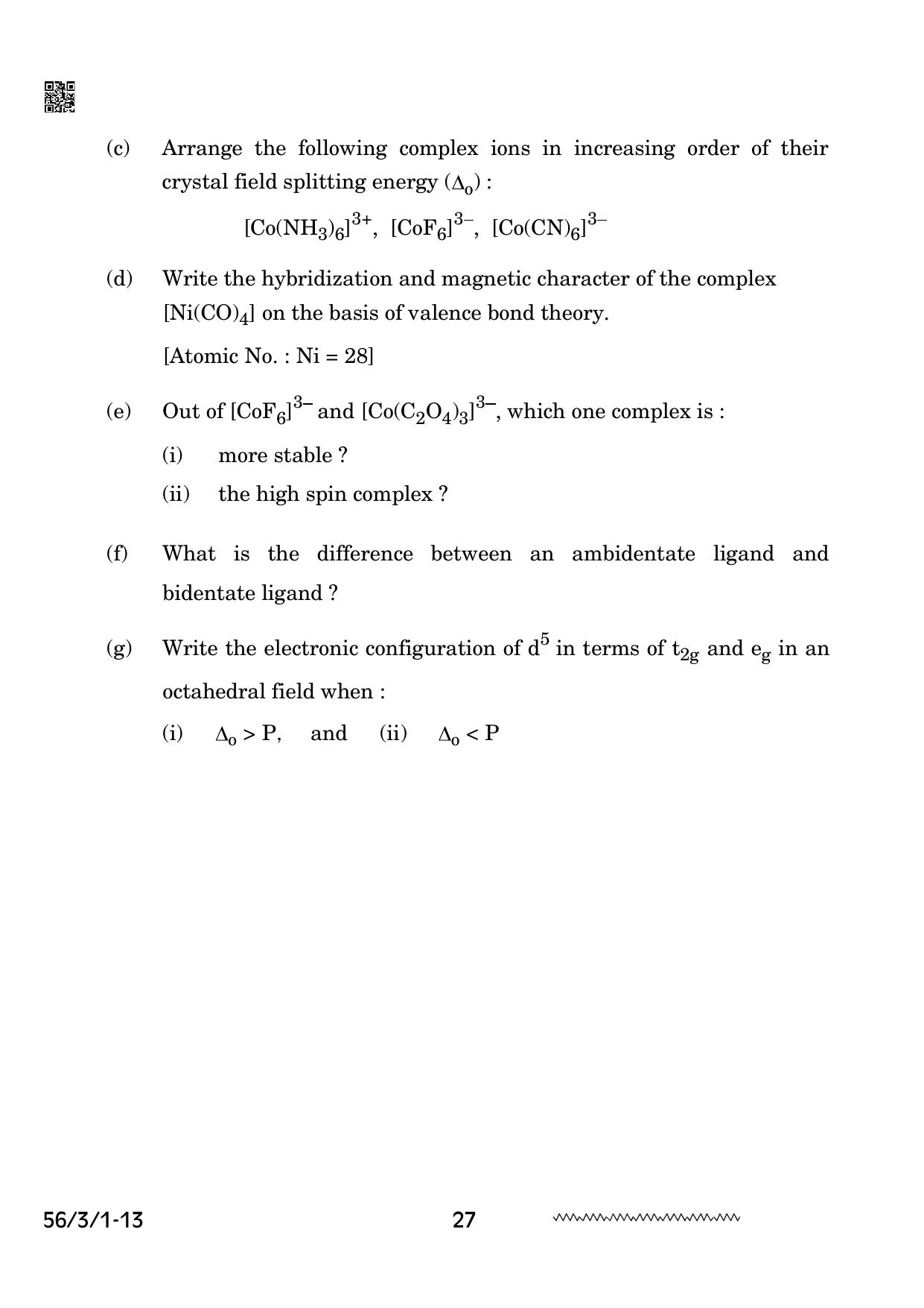 CBSE Class 12 56-3-1 Chemistry 2024 Question Paper - Page 27