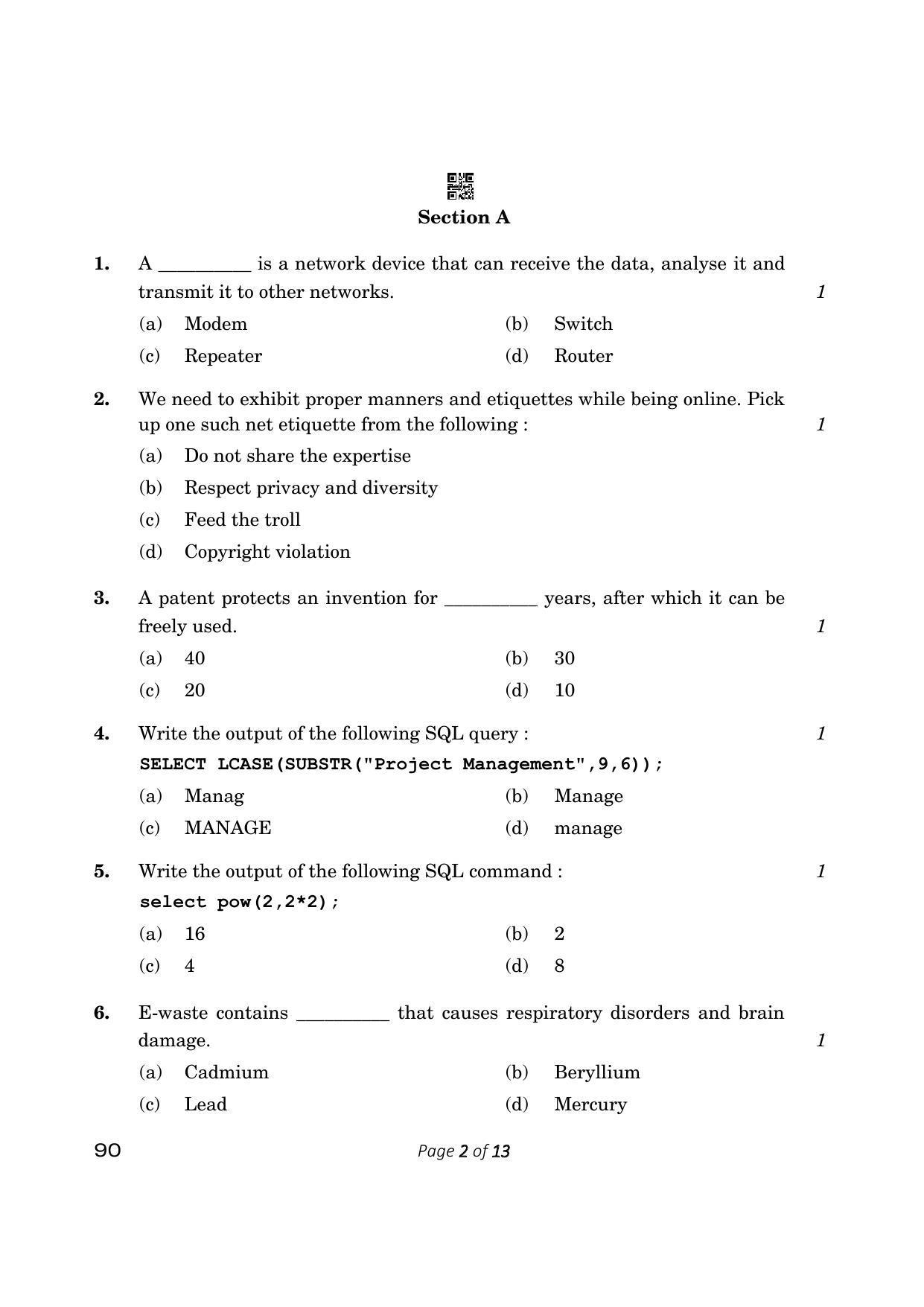CBSE Class 12 Informatics Practices (Compartment) 2023 Question Paper - Page 2