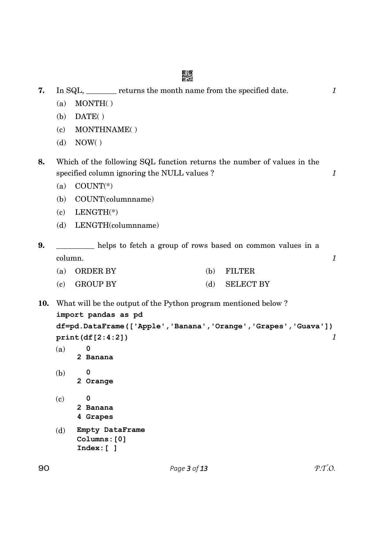 CBSE Class 12 Informatics Practices (Compartment) 2023 Question Paper - Page 3