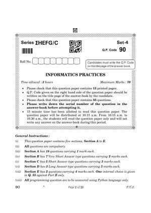 CBSE Class 12 Informatics Practices (Compartment) 2023 Question Paper