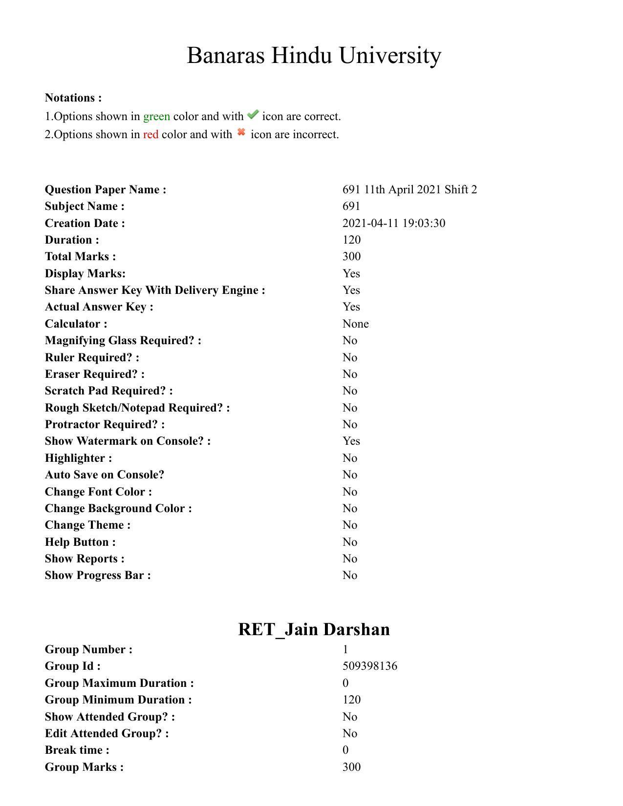 BHU RET Jain Darshan 2020 Question Paper  - Page 1