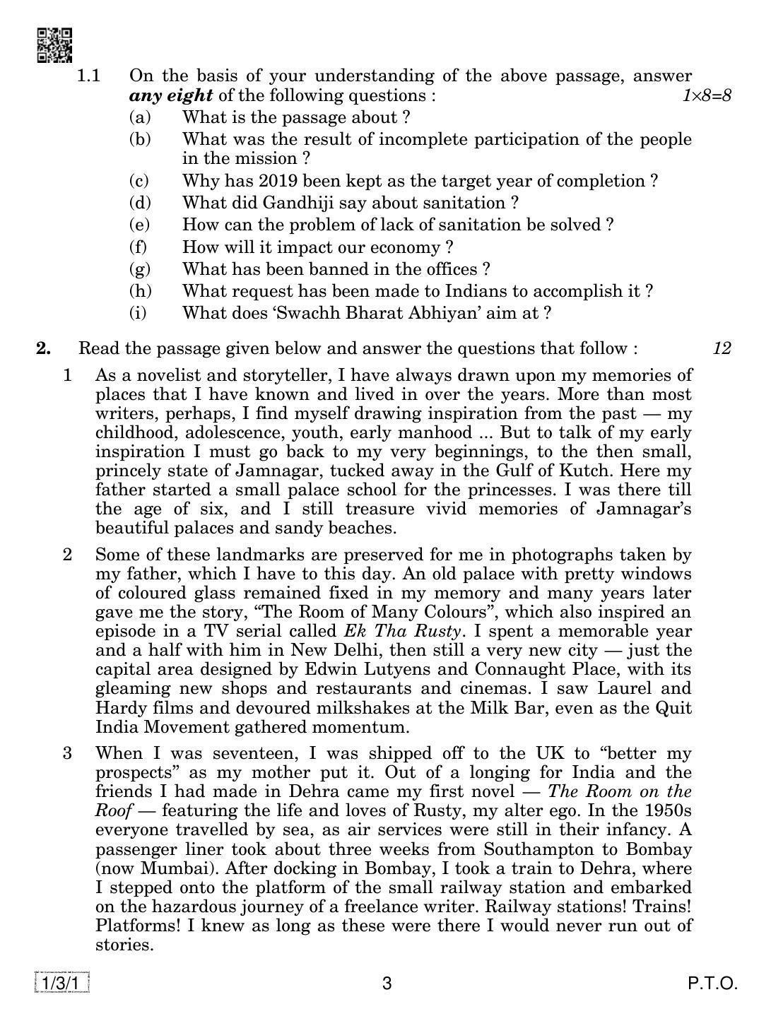 CBSE Class 10 1-3-1 ENGLISH COMMUNICATIVE 2019 Question Paper - Page 3