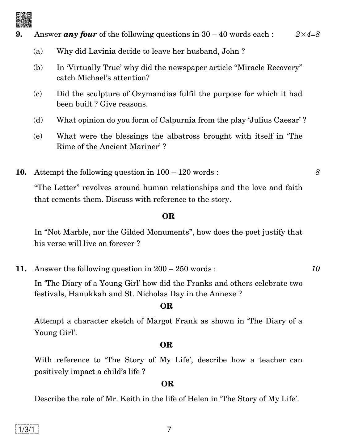 CBSE Class 10 1-3-1 ENGLISH COMMUNICATIVE 2019 Question Paper - Page 7