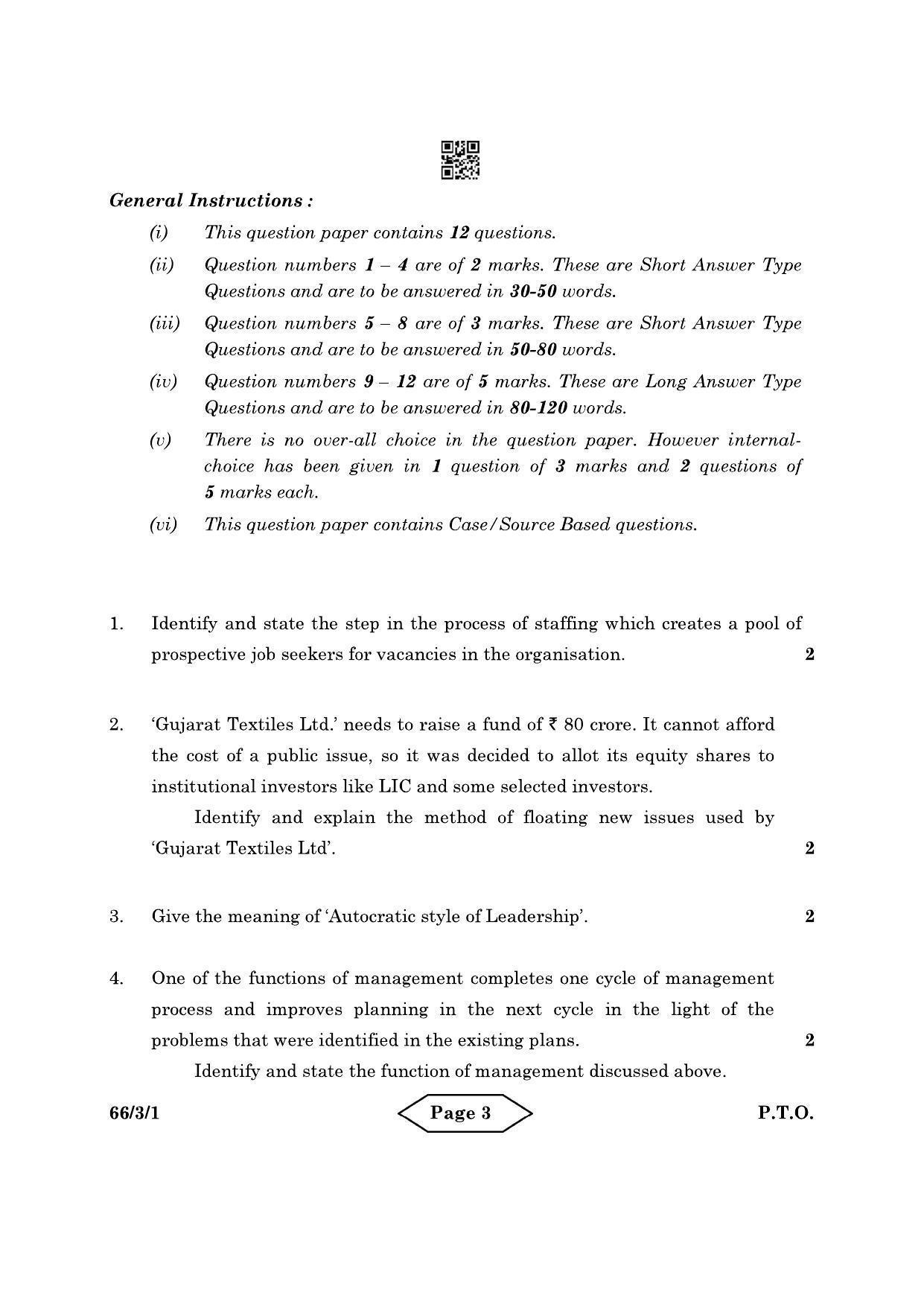 CBSE Class 12 66-3-1 Business Studies 2022 Question Paper - Page 3