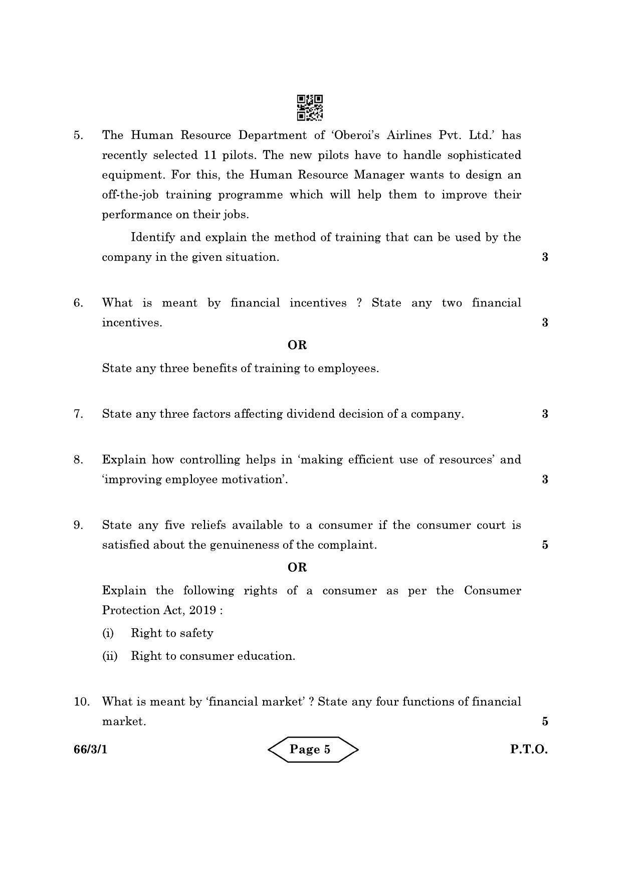 CBSE Class 12 66-3-1 Business Studies 2022 Question Paper - Page 5