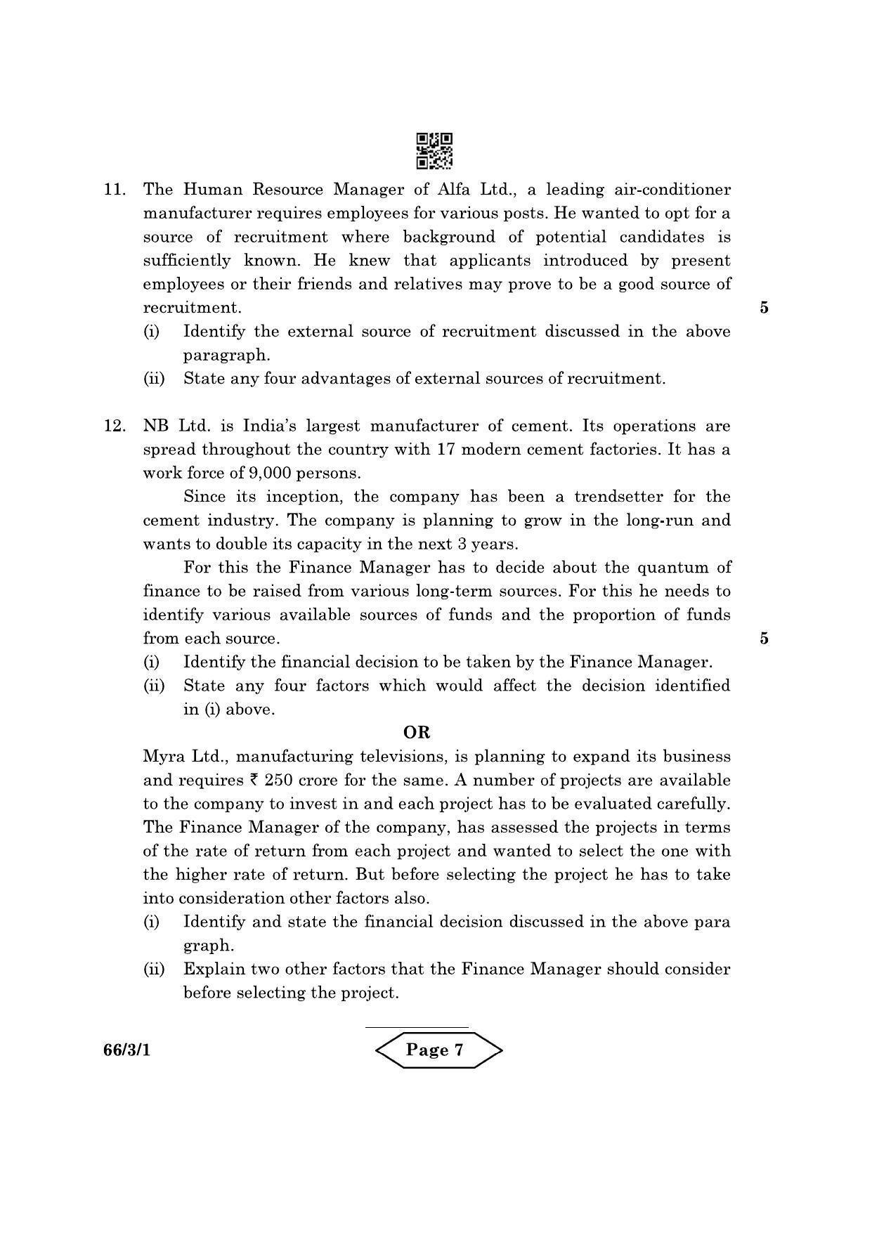CBSE Class 12 66-3-1 Business Studies 2022 Question Paper - Page 7