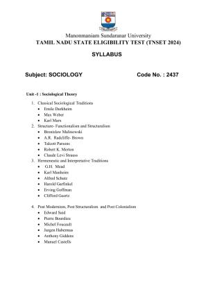 TNSET Syllabus - Sociology