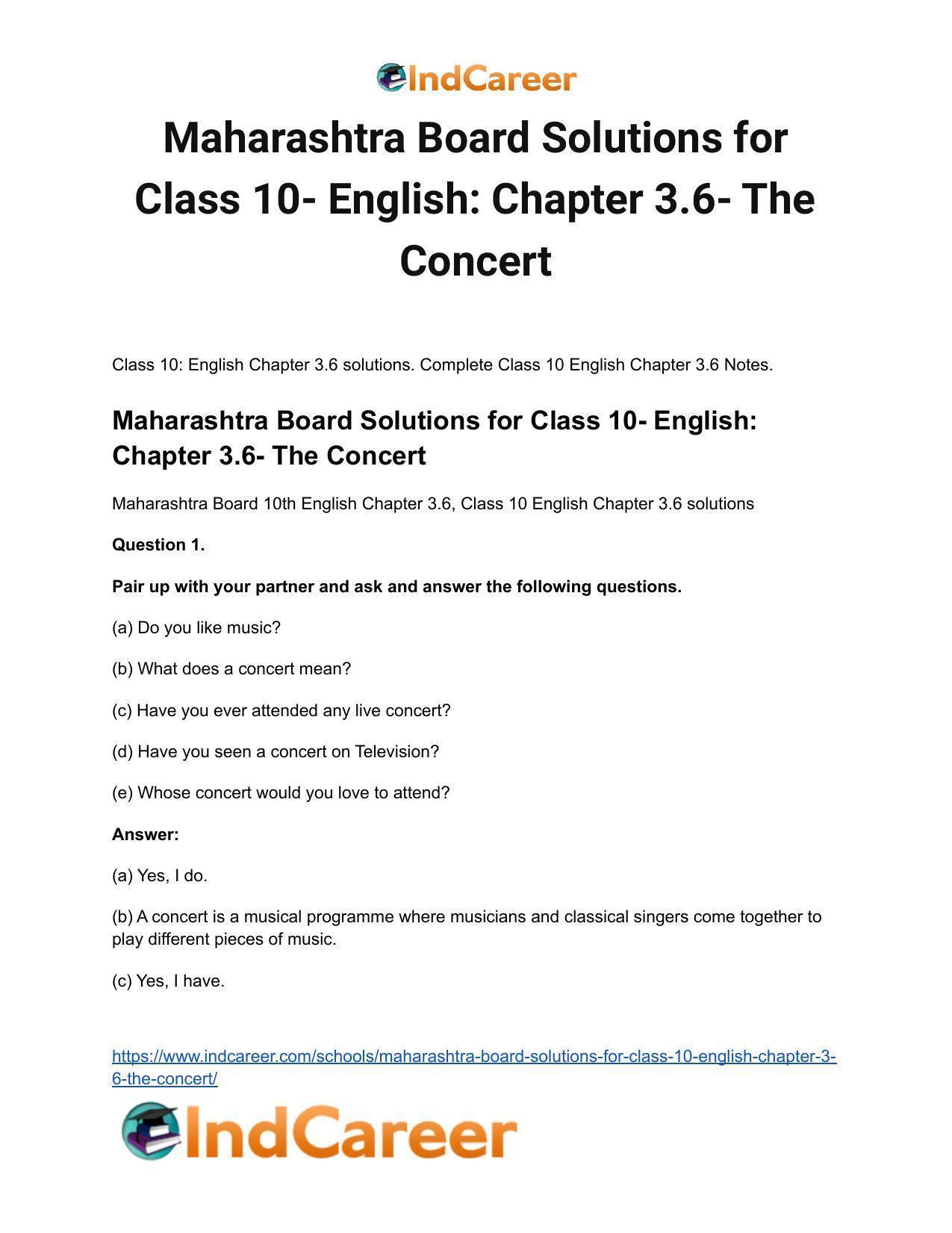 Maharashtra Board Solutions for Class 10- English: Chapter 3.6- The Concert - Page 2