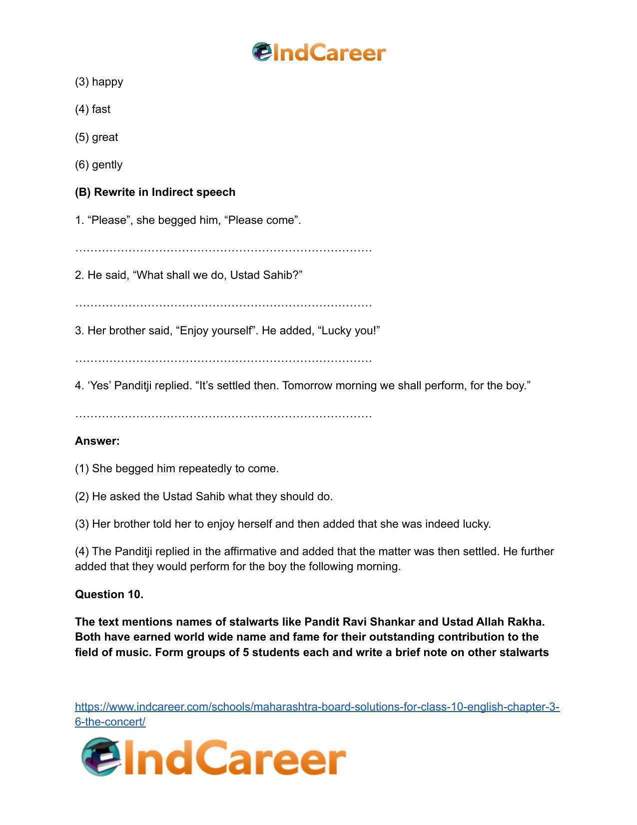 Maharashtra Board Solutions for Class 10- English: Chapter 3.6- The Concert - Page 11