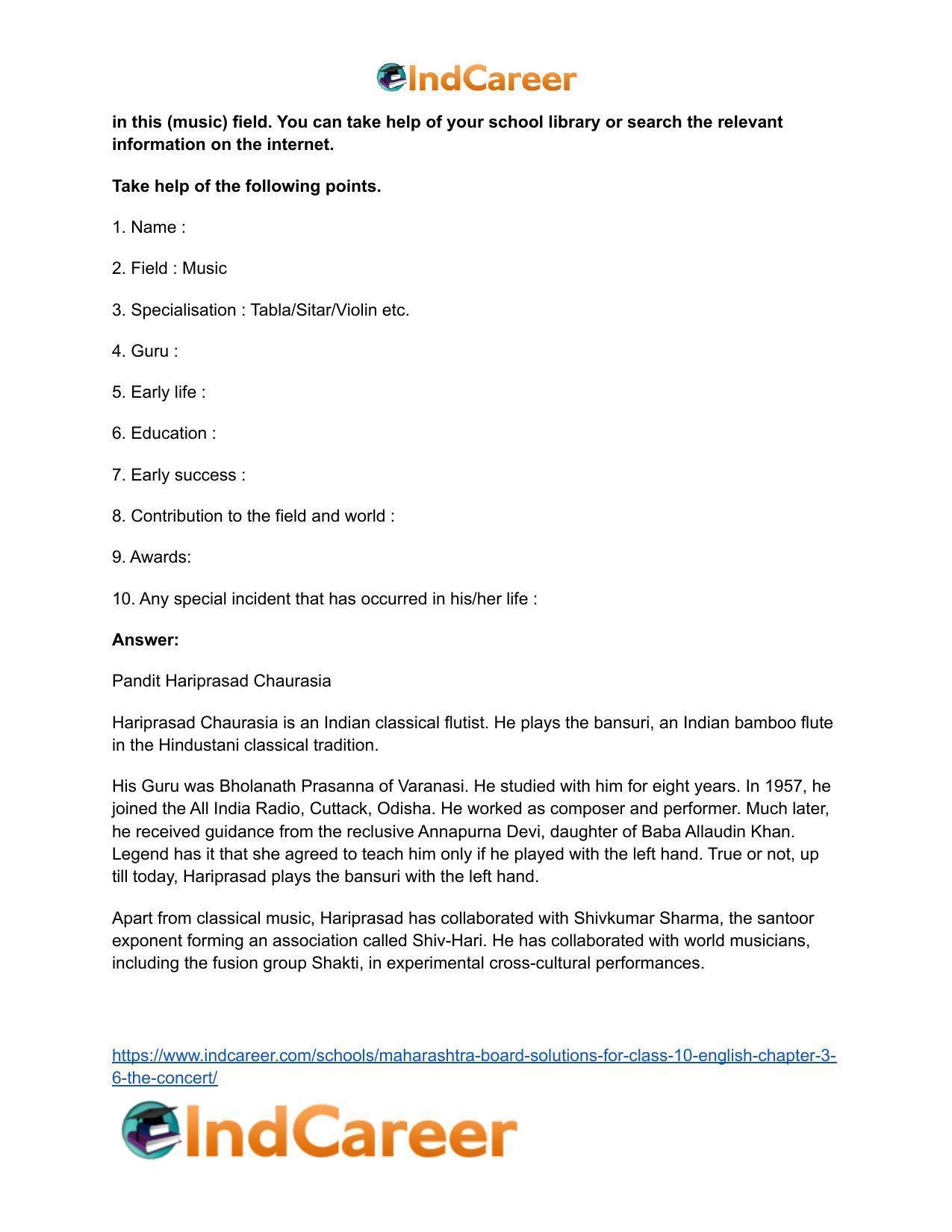 Maharashtra Board Solutions for Class 10- English: Chapter 3.6- The Concert - Page 12