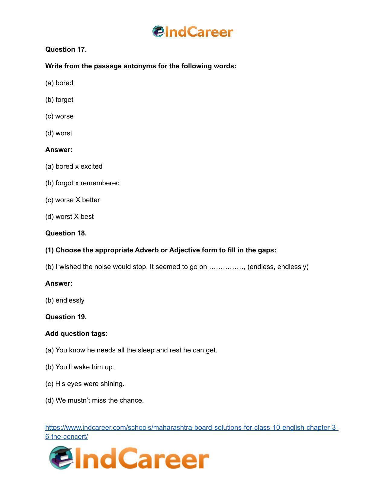 Maharashtra Board Solutions for Class 10- English: Chapter 3.6- The Concert - Page 16