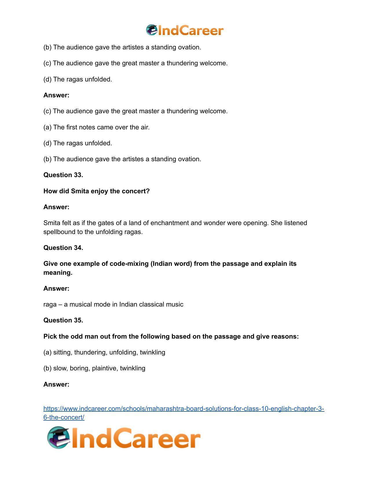 Maharashtra Board Solutions for Class 10- English: Chapter 3.6- The Concert - Page 22