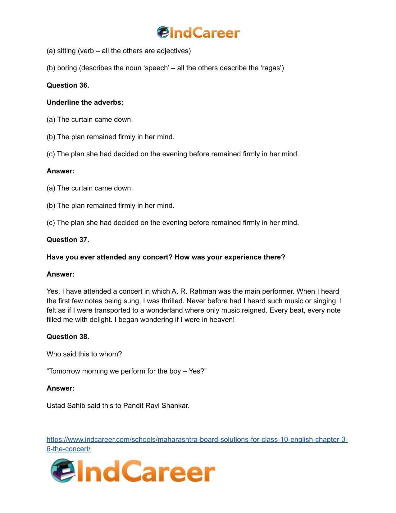 Maharashtra Board Solutions for Class 10- English: Chapter 3.6- The Concert - Page 23