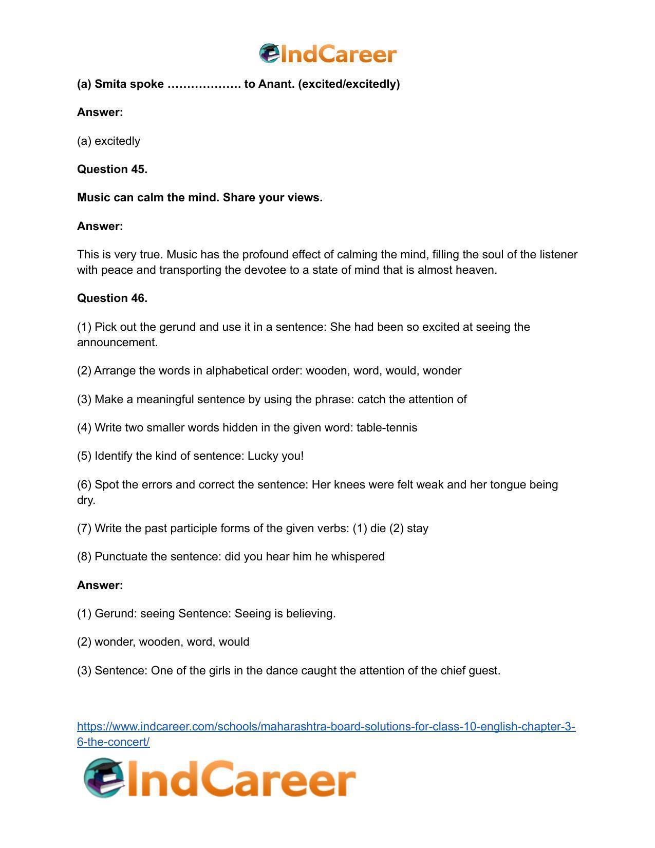 Maharashtra Board Solutions for Class 10- English: Chapter 3.6- The Concert - Page 26