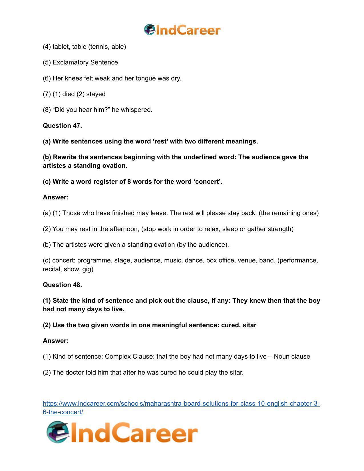 Maharashtra Board Solutions for Class 10- English: Chapter 3.6- The Concert - Page 27