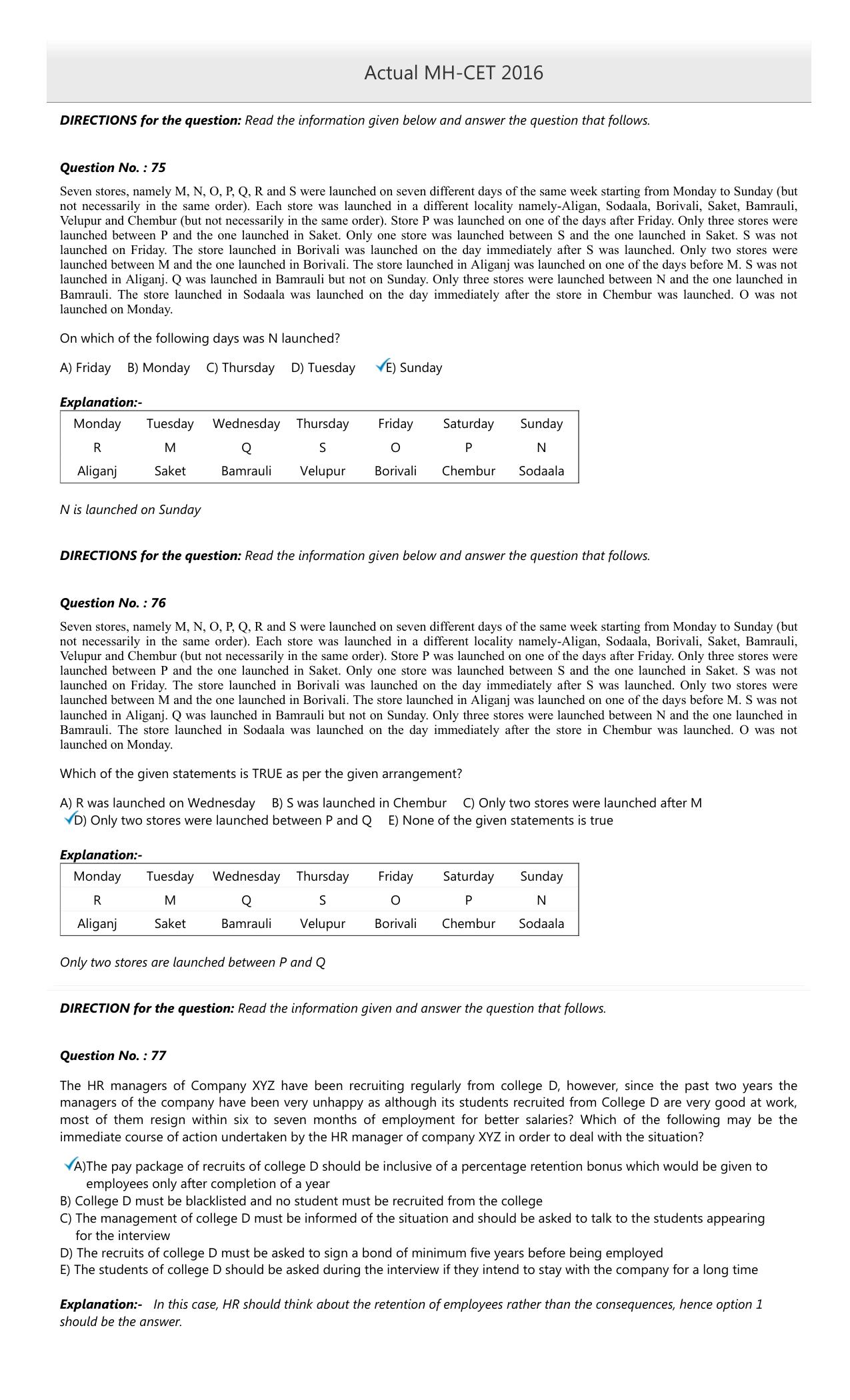MAH MCA CET 2016 Question Paper - Page 32