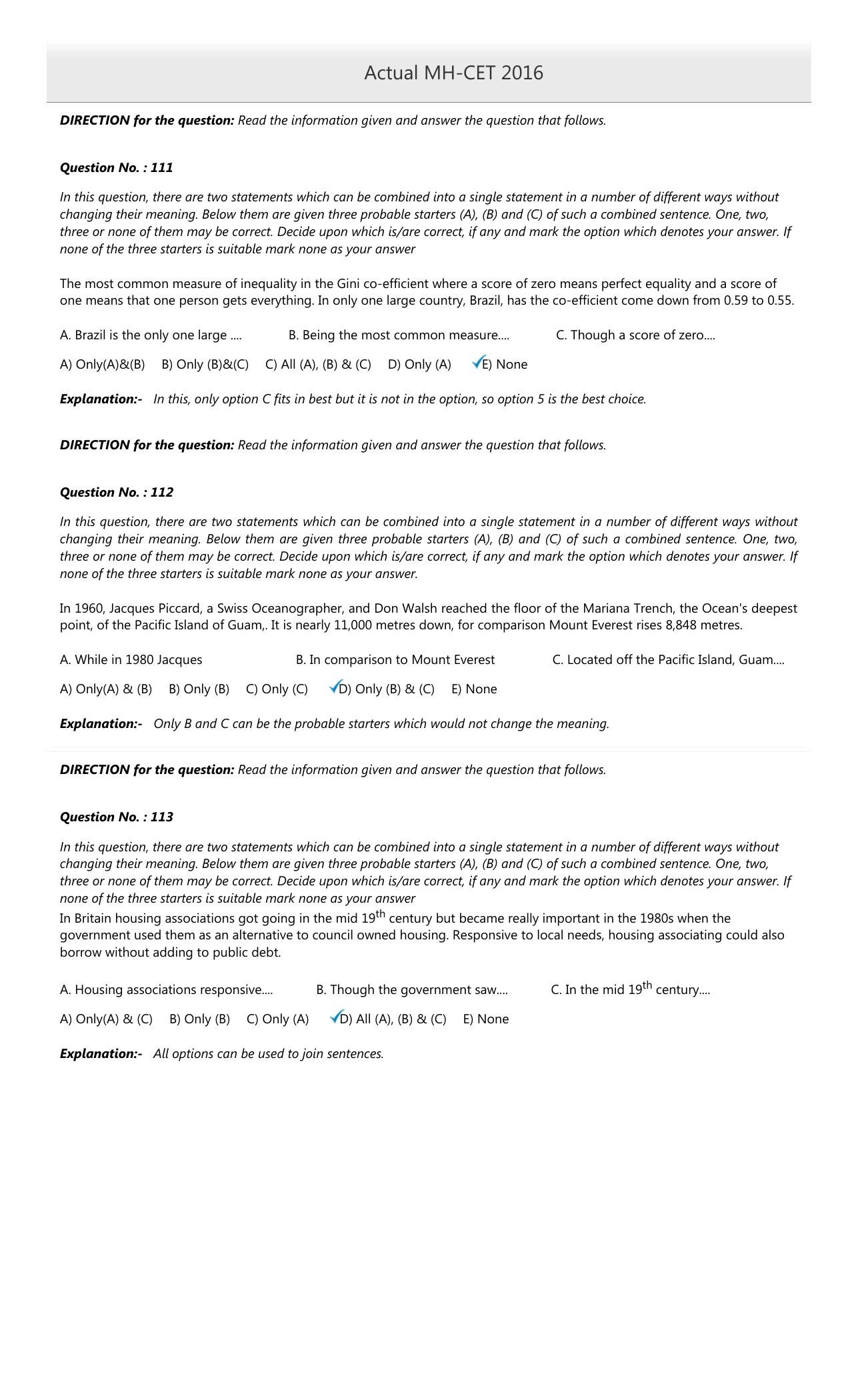 MAH MCA CET 2016 Question Paper - Page 47