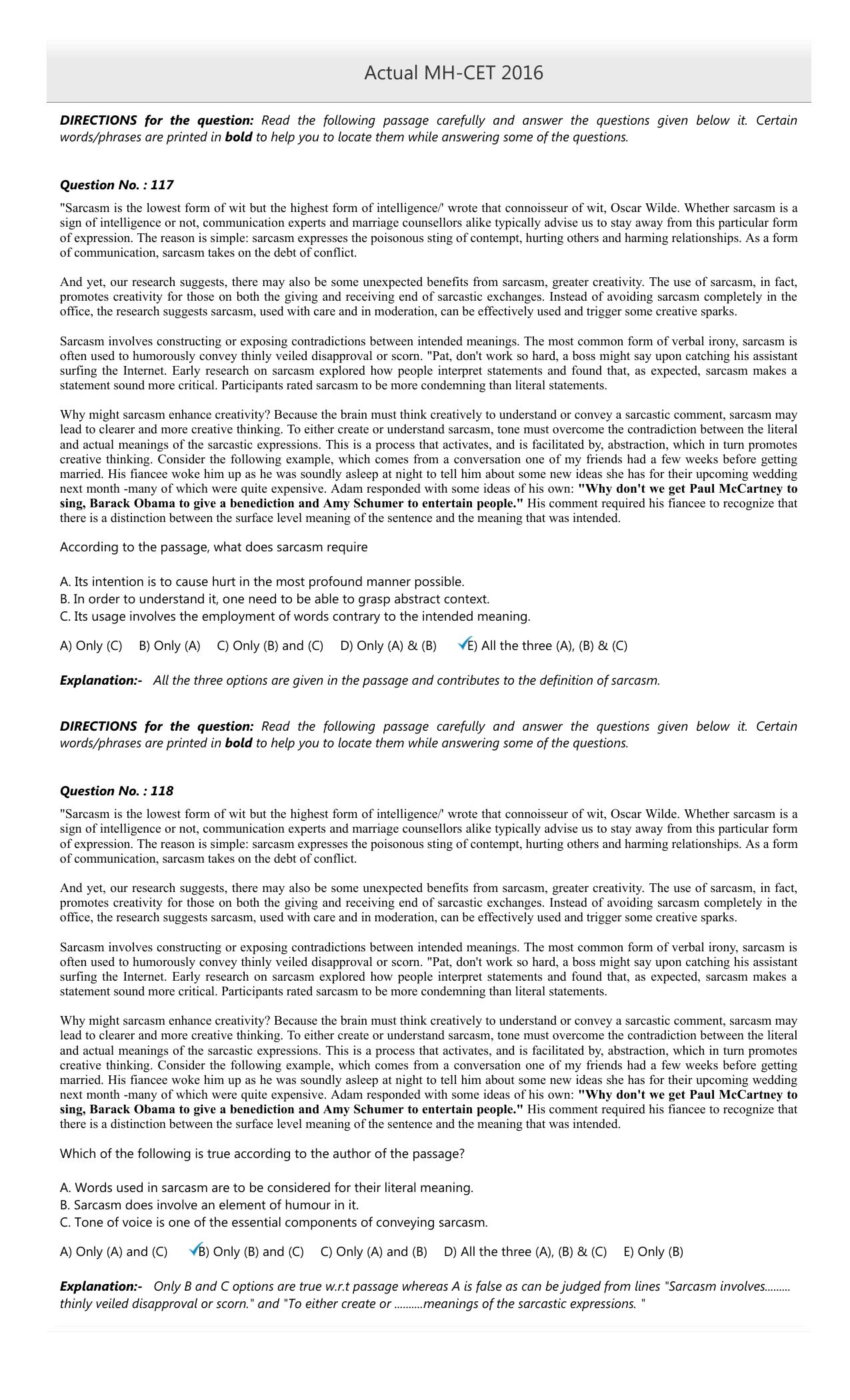 MAH MCA CET 2016 Question Paper - Page 49