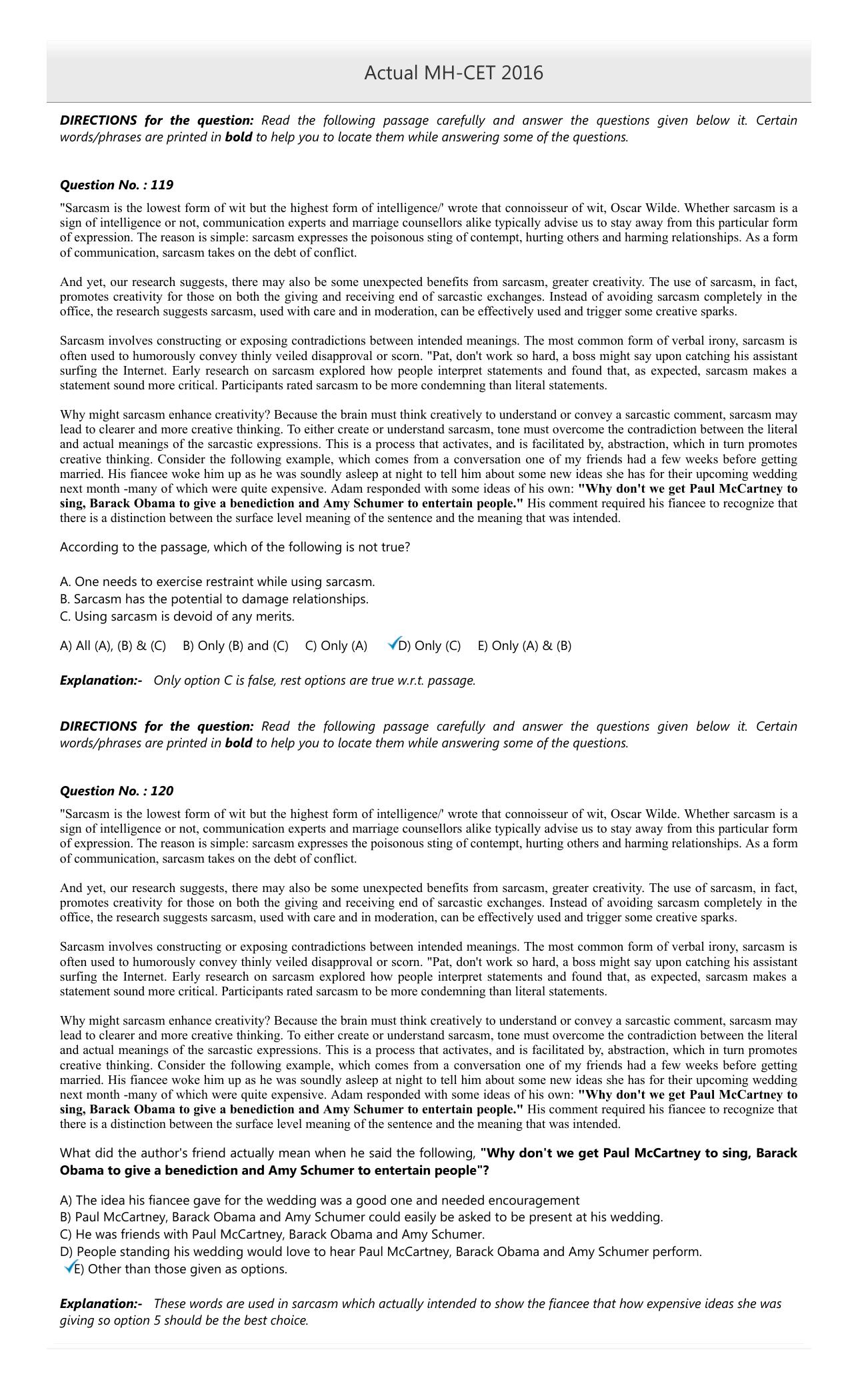 MAH MCA CET 2016 Question Paper - Page 50
