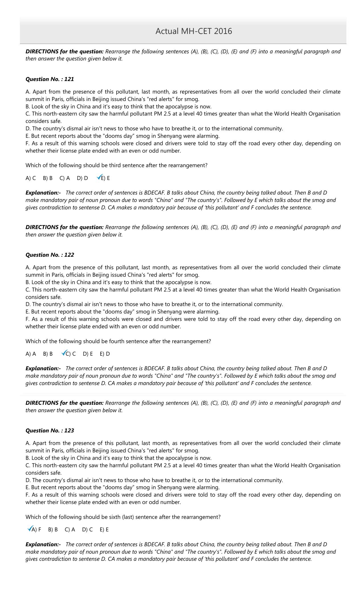 MAH MCA CET 2016 Question Paper - Page 51