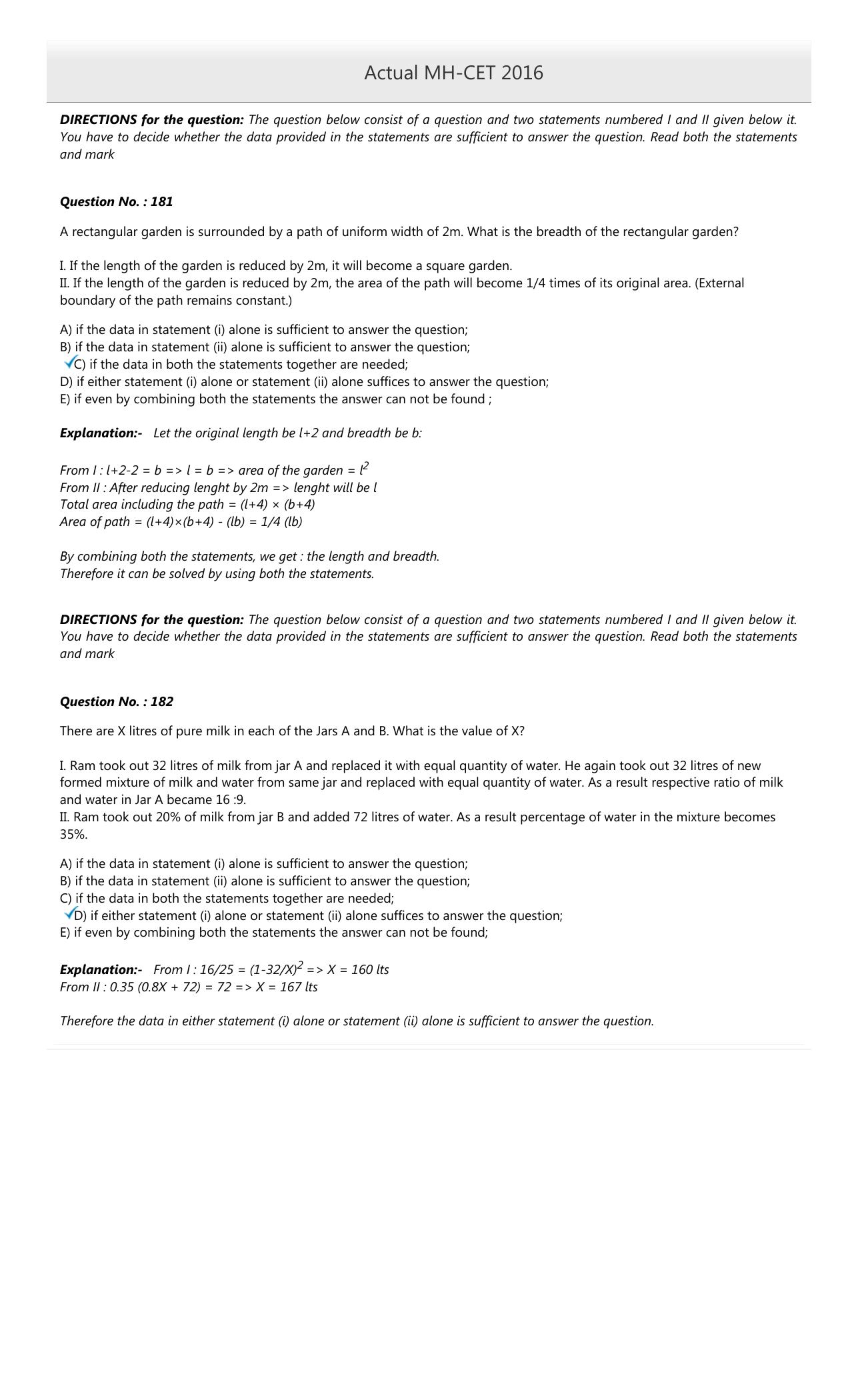 MAH MCA CET 2016 Question Paper - Page 76