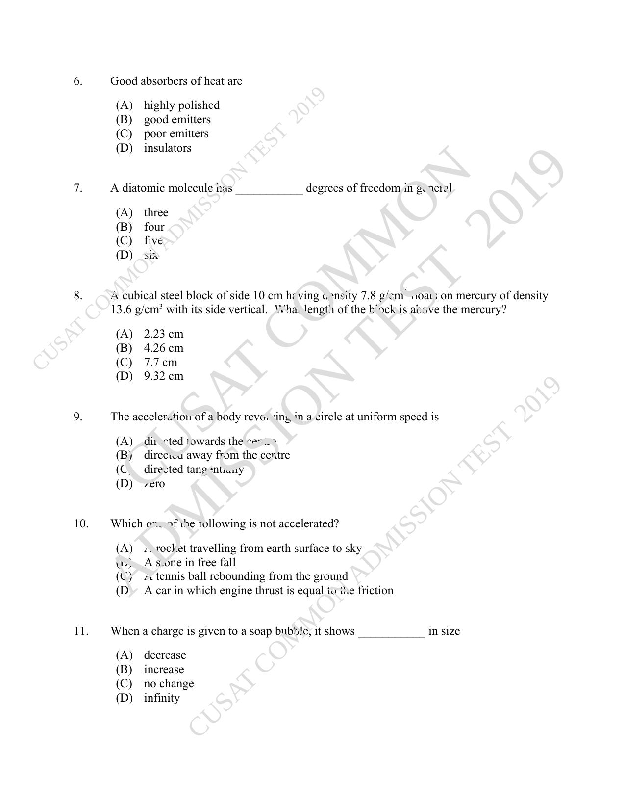 CUSAT CAT 2019 MSc Physics Question Paper With Answer Key - Page 2