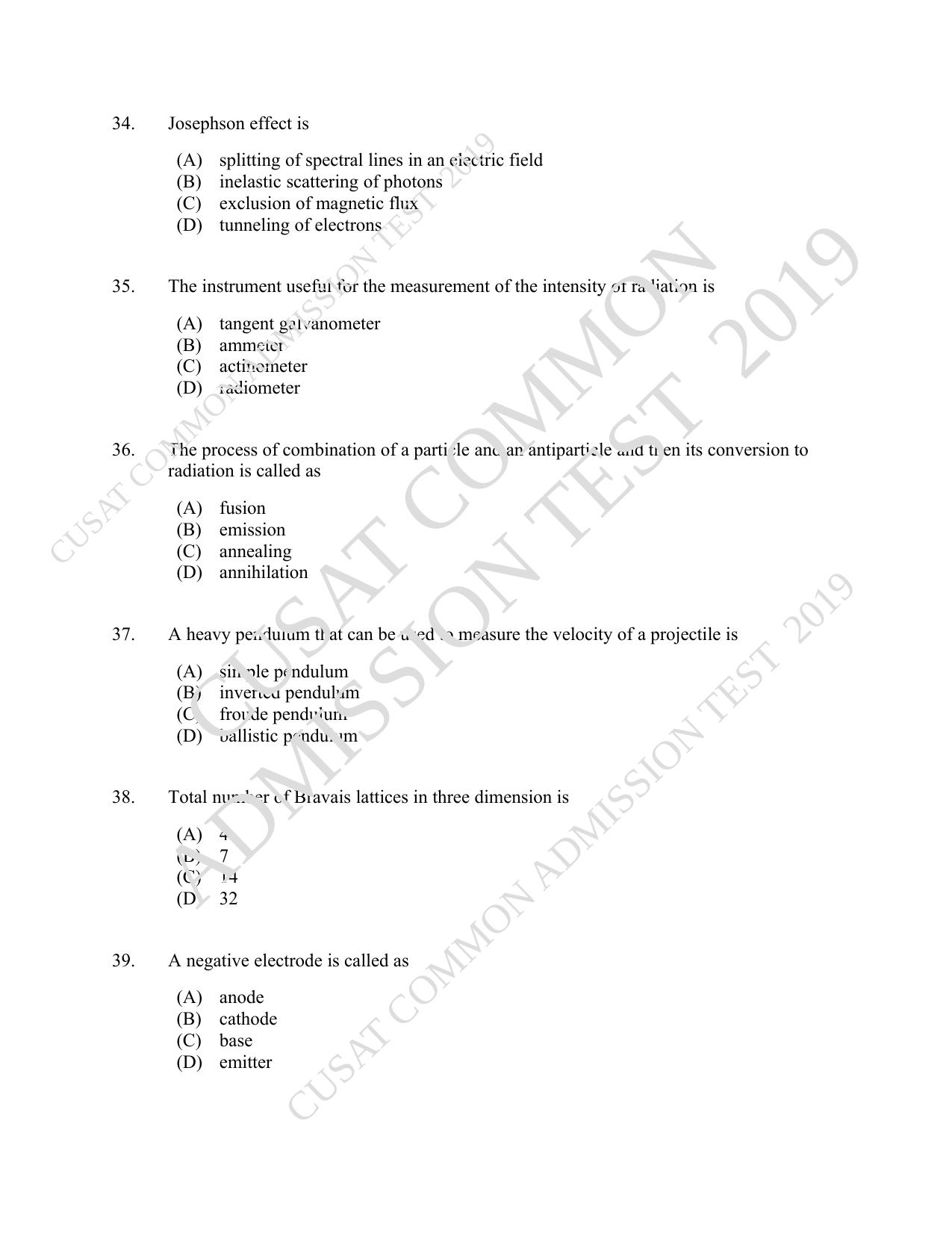 CUSAT CAT 2019 MSc Physics Question Paper With Answer Key - Page 7