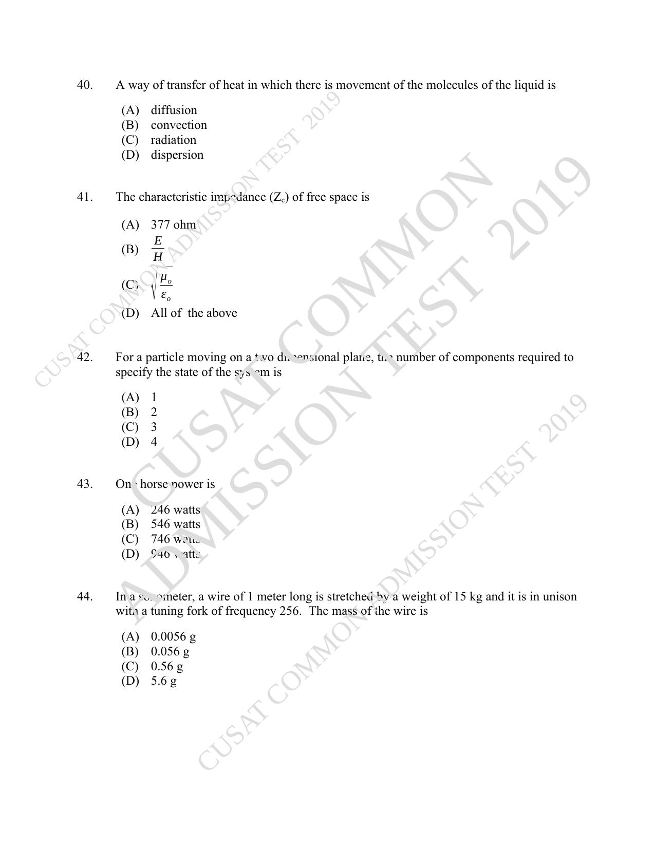 CUSAT CAT 2019 MSc Physics Question Paper With Answer Key - Page 8