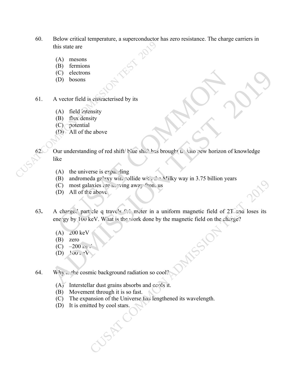 CUSAT CAT 2019 MSc Physics Question Paper With Answer Key - Page 13